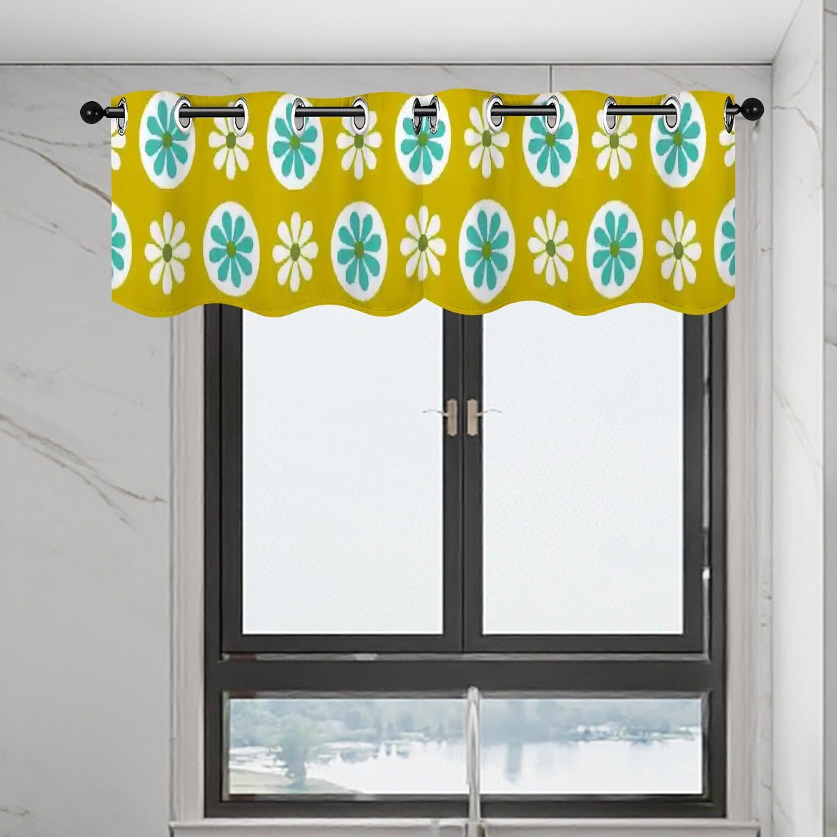 Kate McEnroe New York Retro Floral Window Valance, Mid Century Mod Daisy Kitchen Curtain, 60s Groovy Grommet Short DrapesValancesDy8aamvSAR