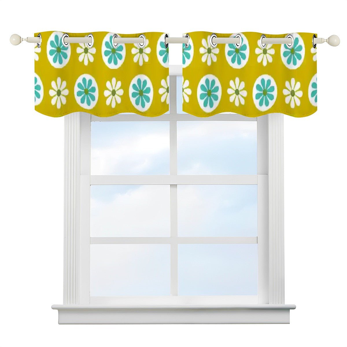 Kate McEnroe New York Retro Floral Window Valance, Mid Century Mod Daisy Kitchen Curtain, 60s Groovy Grommet Short DrapesValancesDy8aamvSAR