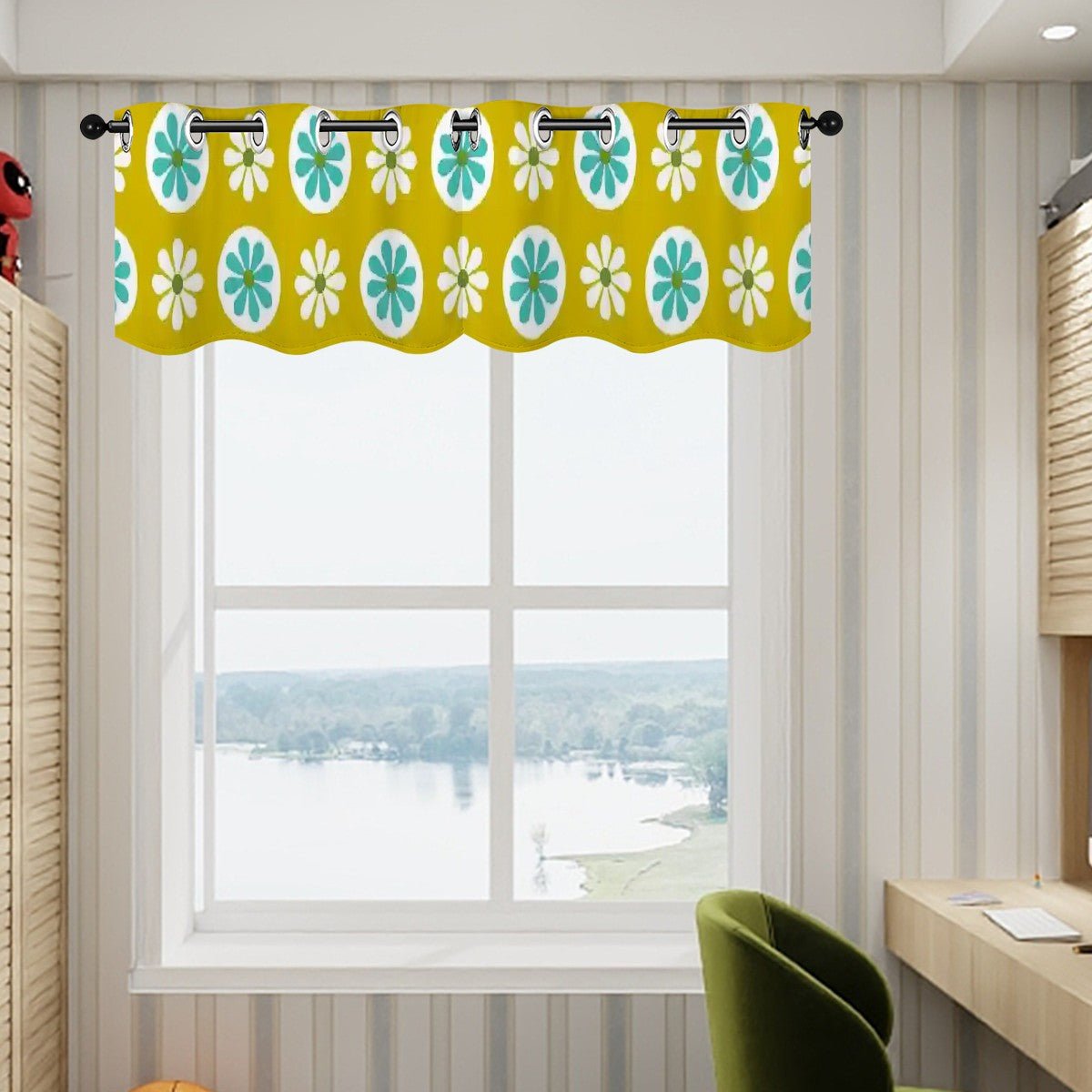 Kate McEnroe New York Retro Floral Window Valance, Mid Century Mod Daisy Kitchen Curtain, 60s Groovy Grommet Short DrapesValancesDy8aamvSAR
