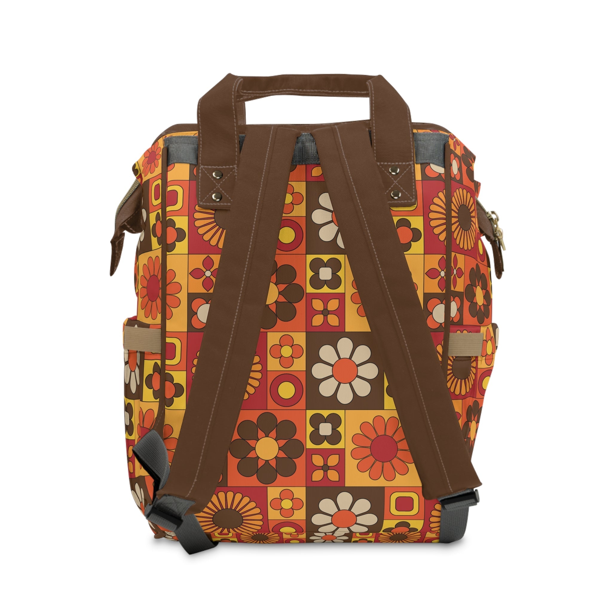 Kate McEnroe New York Retro Flower Power Diaper Backpack, Mid Century Modern Mod Squares Baby Bag, Groovy 70s MCM Travel ToteDiaper Bags25923813803263129647