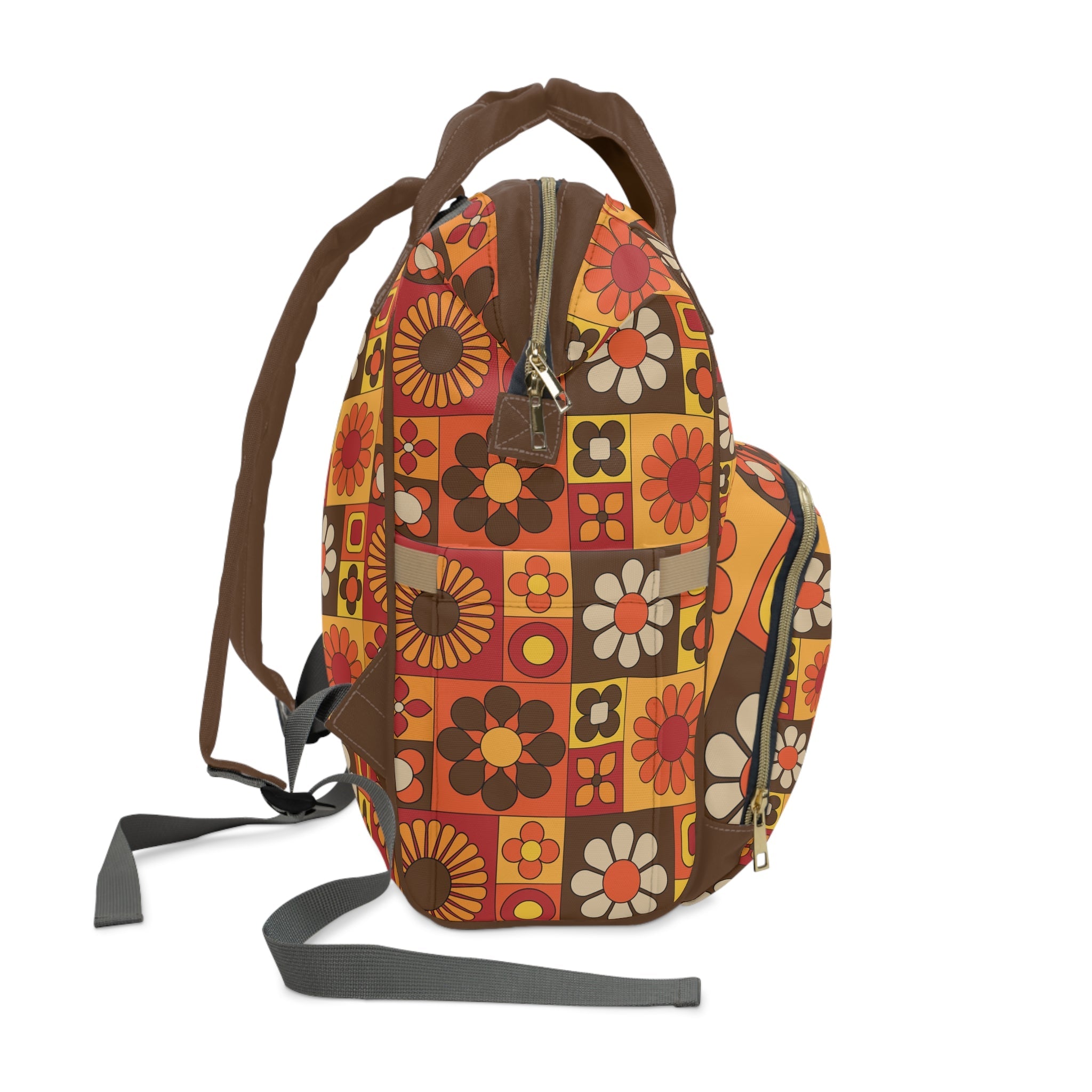 Kate McEnroe New York Retro Flower Power Diaper Backpack, Mid Century Modern Mod Squares Baby Bag, Groovy 70s MCM Travel ToteDiaper Bags25923813803263129647