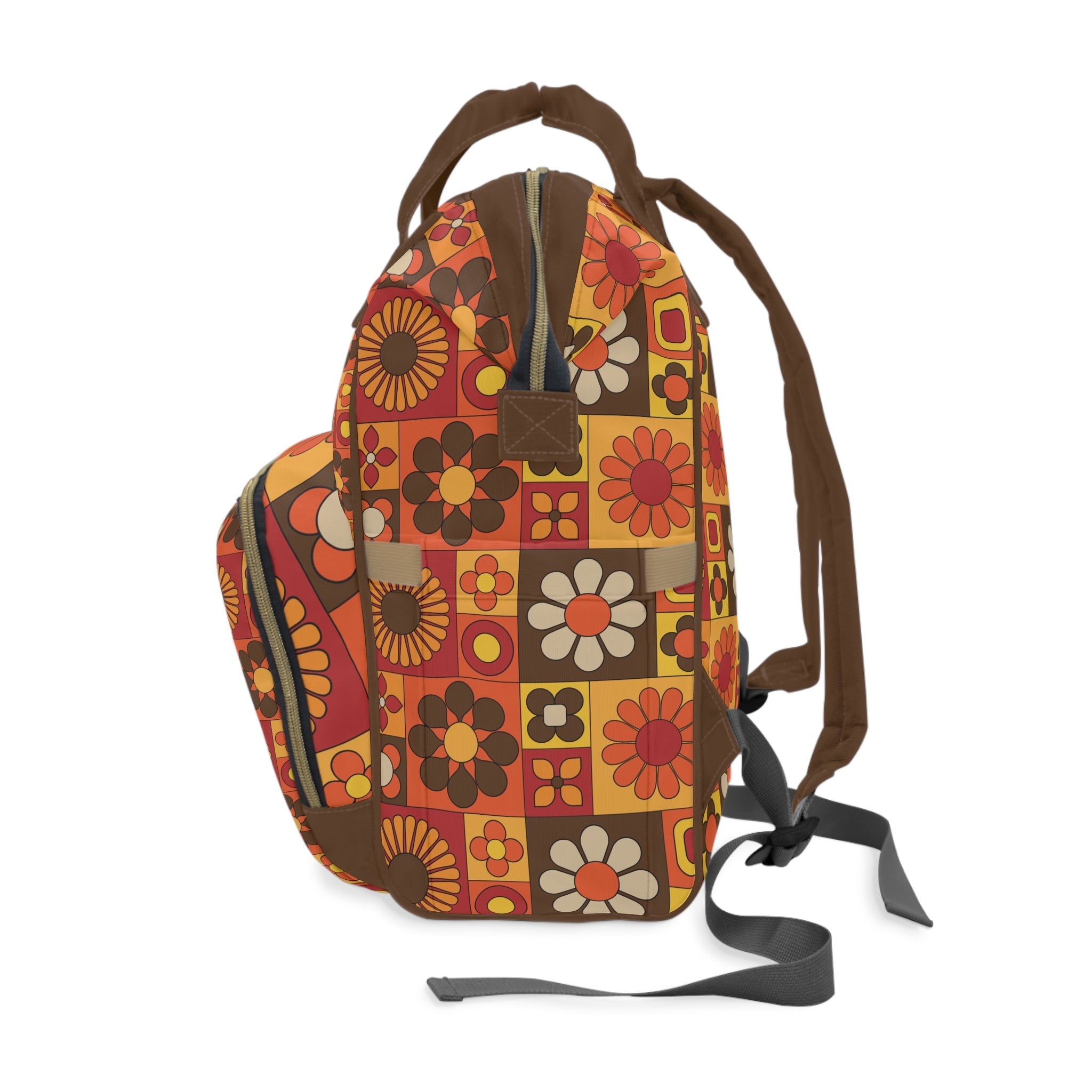 Kate McEnroe New York Retro Flower Power Diaper Backpack, Mid Century Modern Mod Squares Baby Bag, Groovy 70s MCM Travel ToteDiaper Bags25923813803263129647