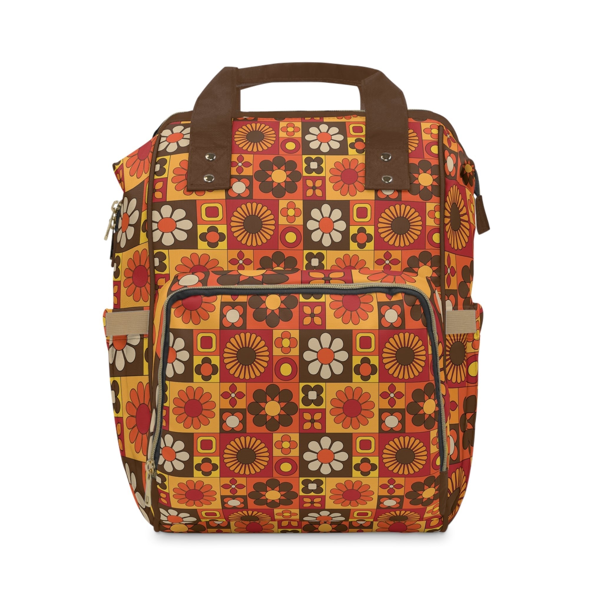 Kate McEnroe New York Retro Flower Power Diaper Backpack, Mid Century Modern Mod Squares Baby Bag, Groovy 70s MCM Travel ToteDiaper Bags25923813803263129647