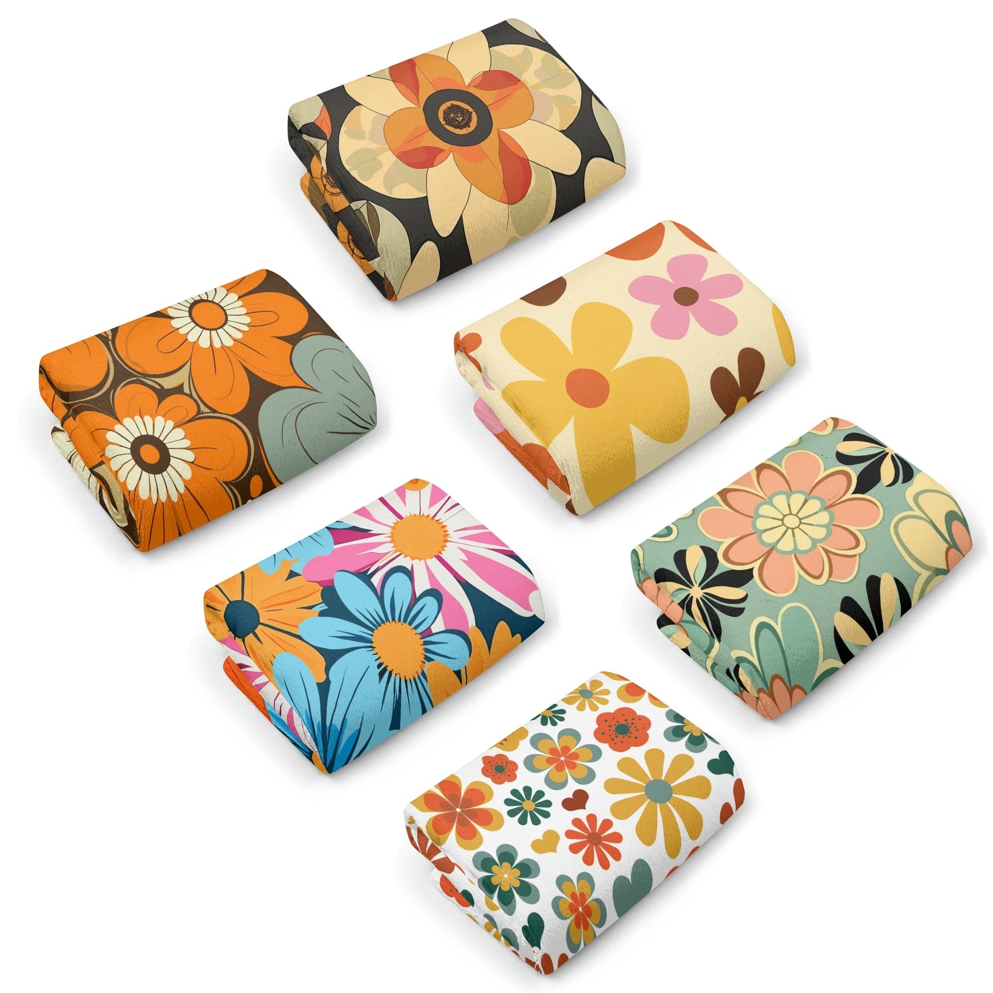 Kate McEnroe New York Retro Flower Power Hand Towels Set, 6pcs Groovy Floral Kitchen Towels, 70s Boho Bath Accent, Vintage Towel CollectionHand TowelsNM69MVLW - 1