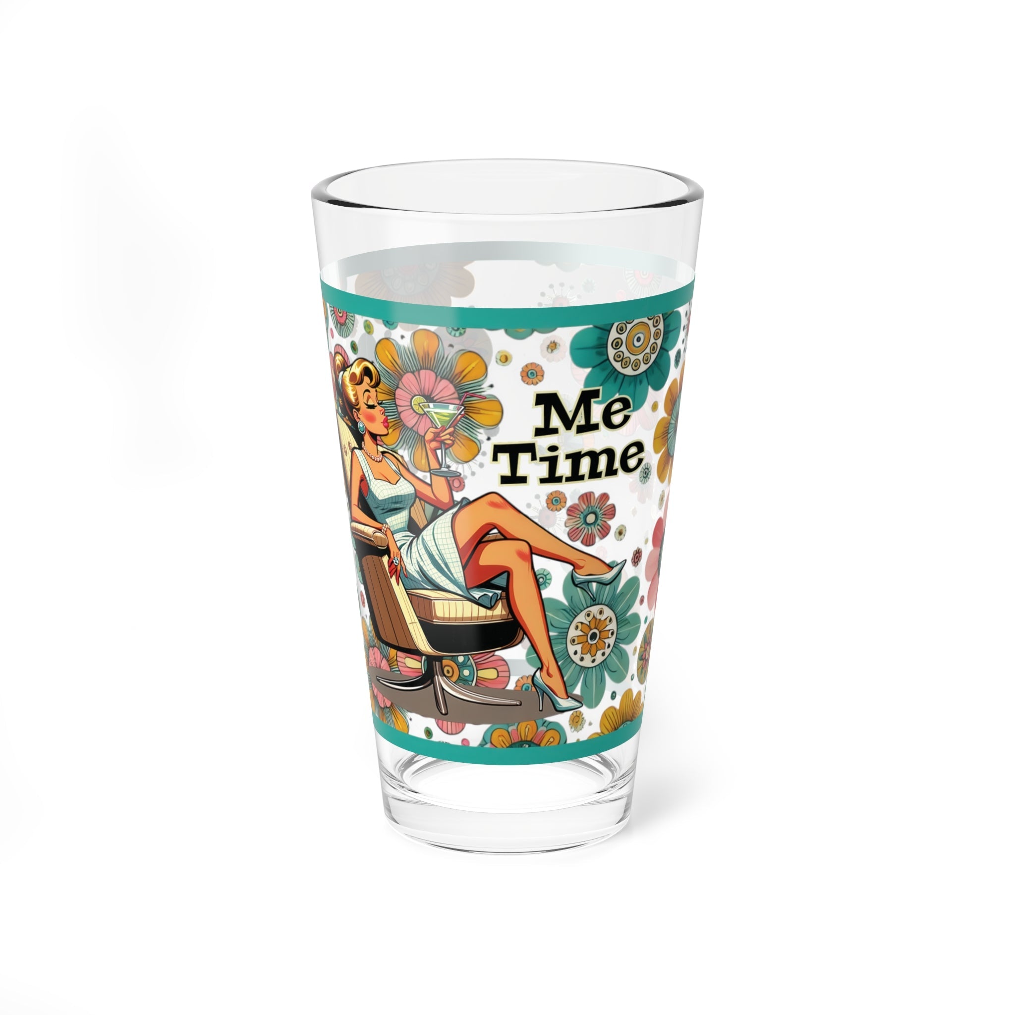 Kate McEnroe New York Retro Flower Power Pint Glass, Mid Century Modern Me Time Shaker, MCM Vintage Style Kitschy Cocktail DrinkwareCocktail Glasses61234739300155154832