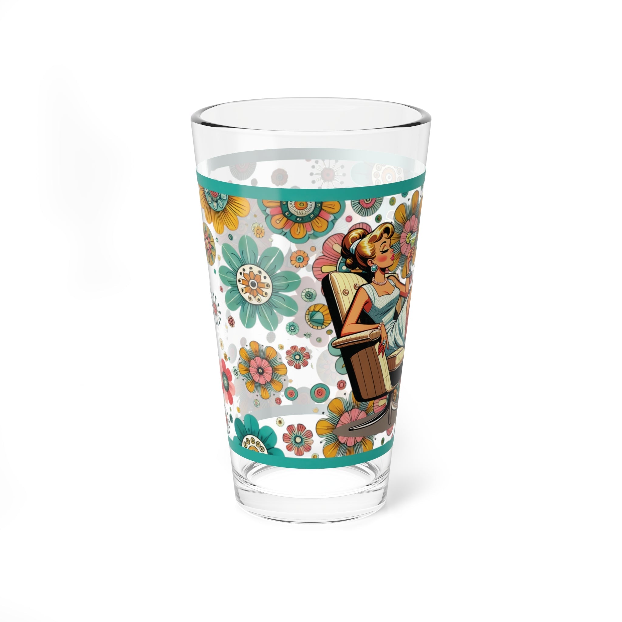 Kate McEnroe New York Retro Flower Power Pint Glass, Mid Century Modern Me Time Shaker, MCM Vintage Style Kitschy Cocktail DrinkwareCocktail Glasses61234739300155154832
