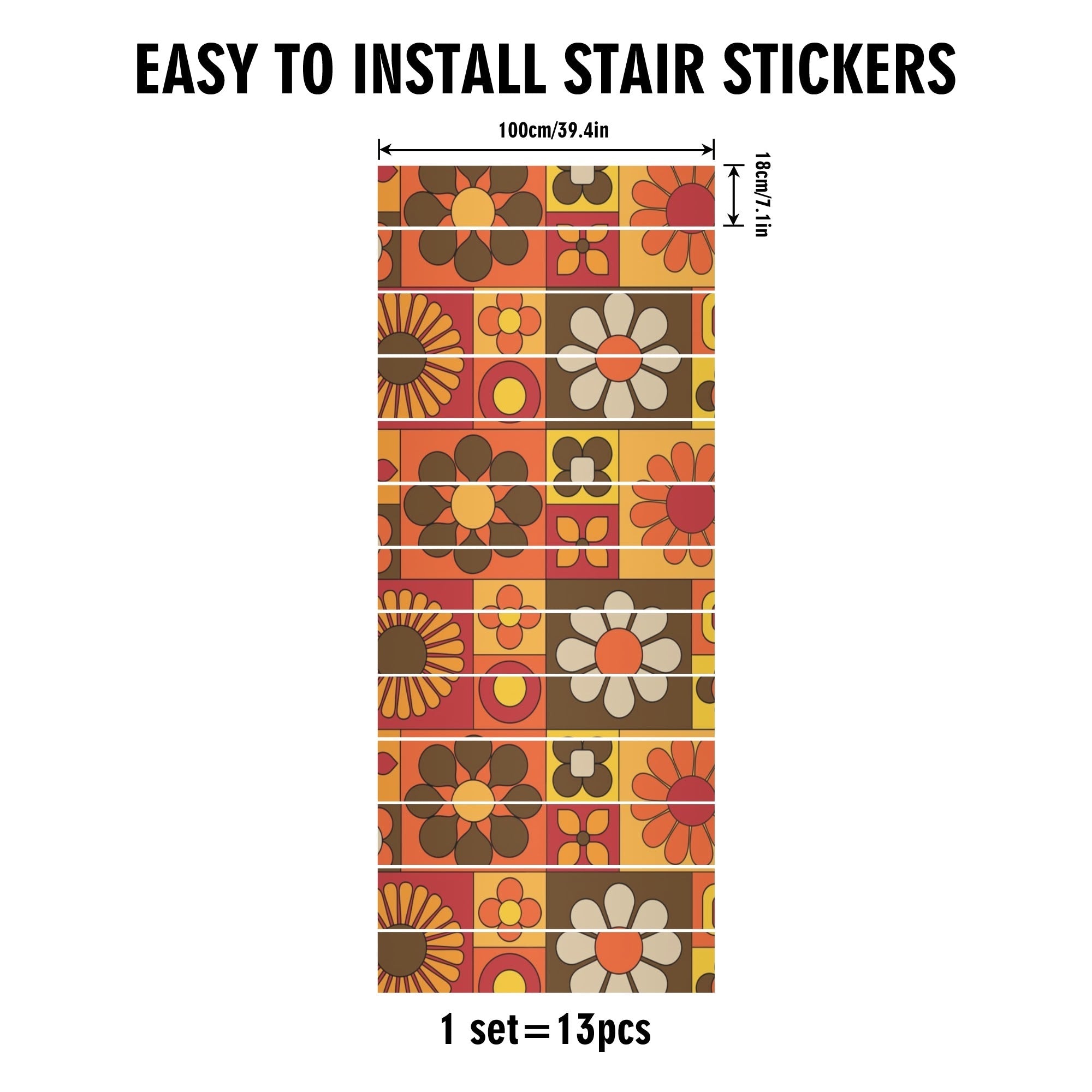 Kate McEnroe New York Retro Flower Power Stair Risers, 70s Mid Century Modern Peel Stick Decals, Mod Groovy Floral MCM DecorStair RisersWQE3QOMW - 1