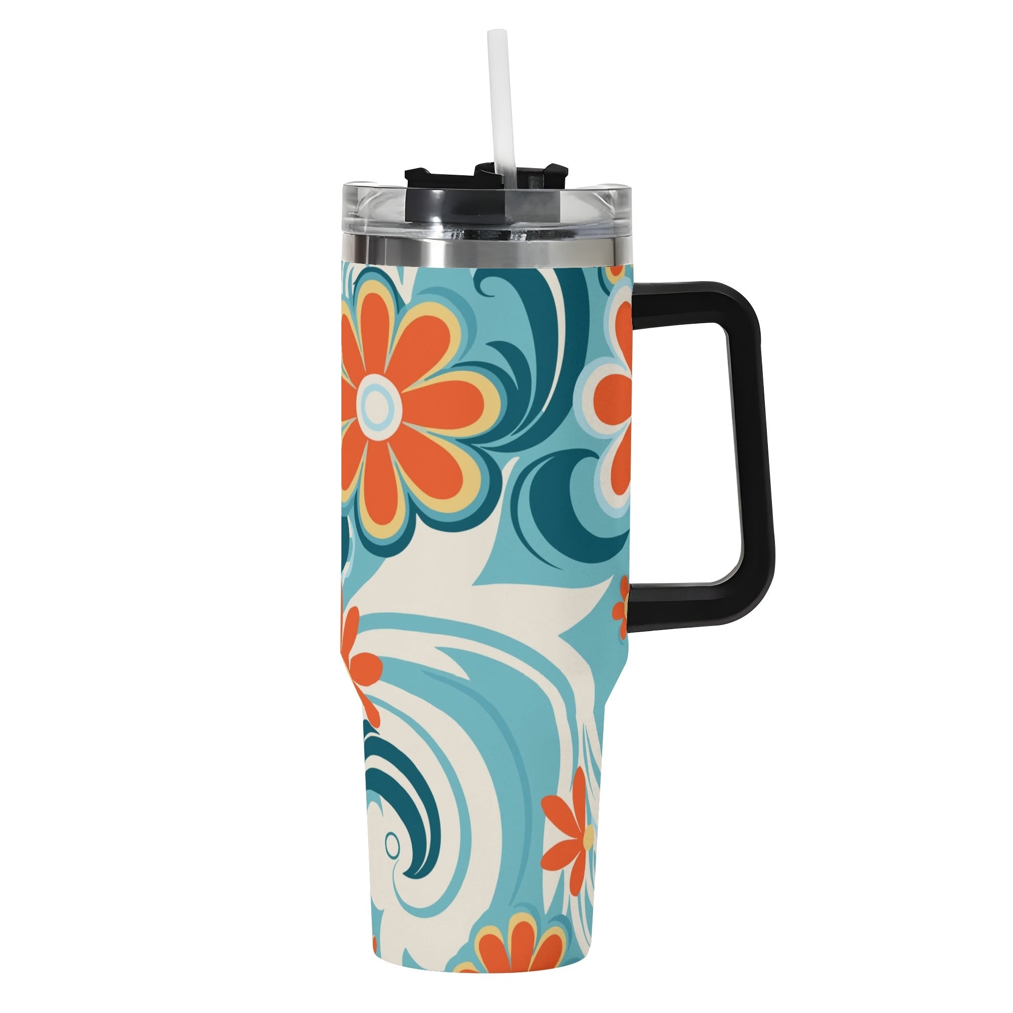 Kate McEnroe New York Retro Flower Power Travel Tumbler, Mid Century Modern Groovy Drink Cup, 60s Mod Floral Office Cup, Vintage Style HydrationTumblersY57X8VVW - 1