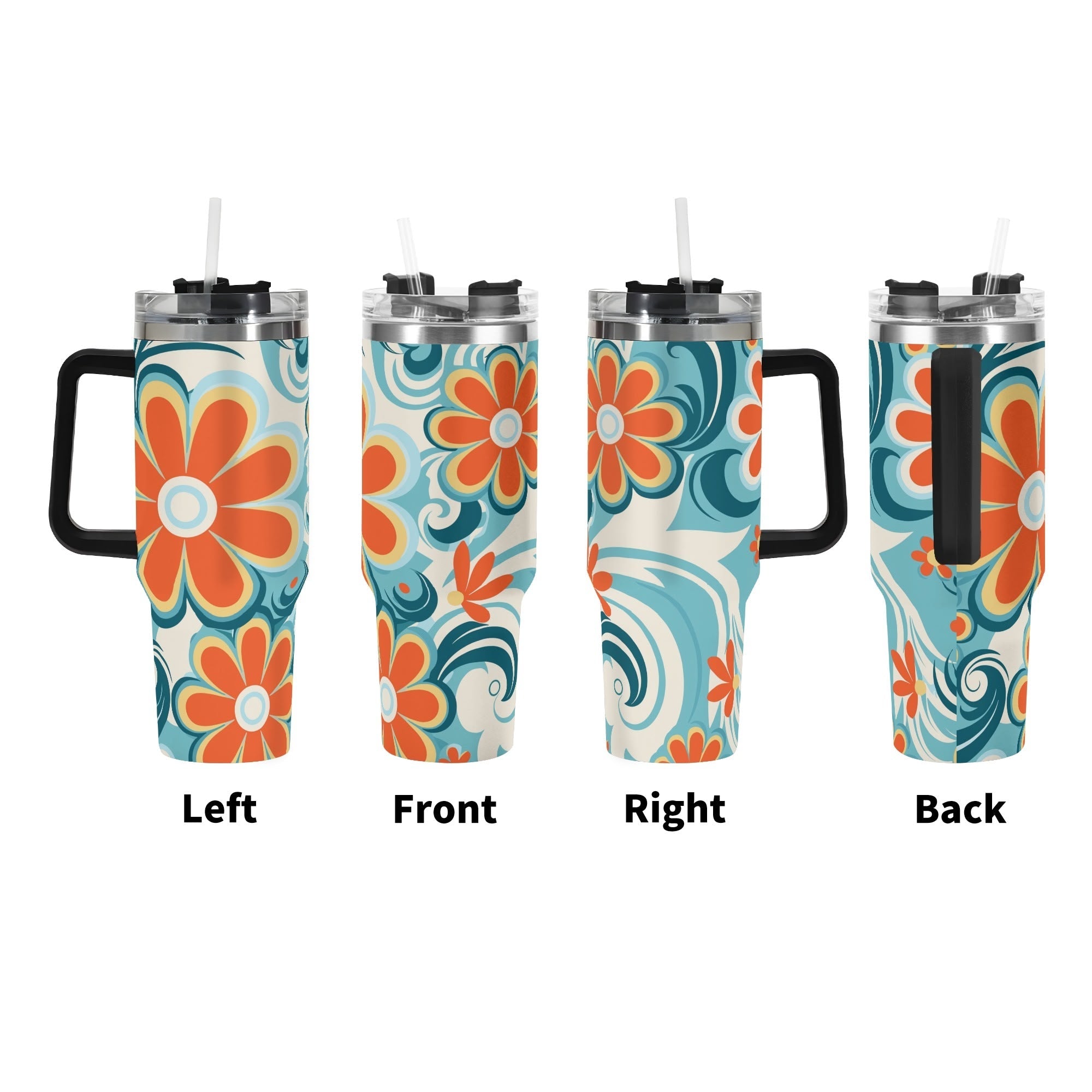 Kate McEnroe New York Retro Flower Power Travel Tumbler, Mid Century Modern Groovy Drink Cup, 60s Mod Floral Office Cup, Vintage Style HydrationTumblersY57X8VVW - 1