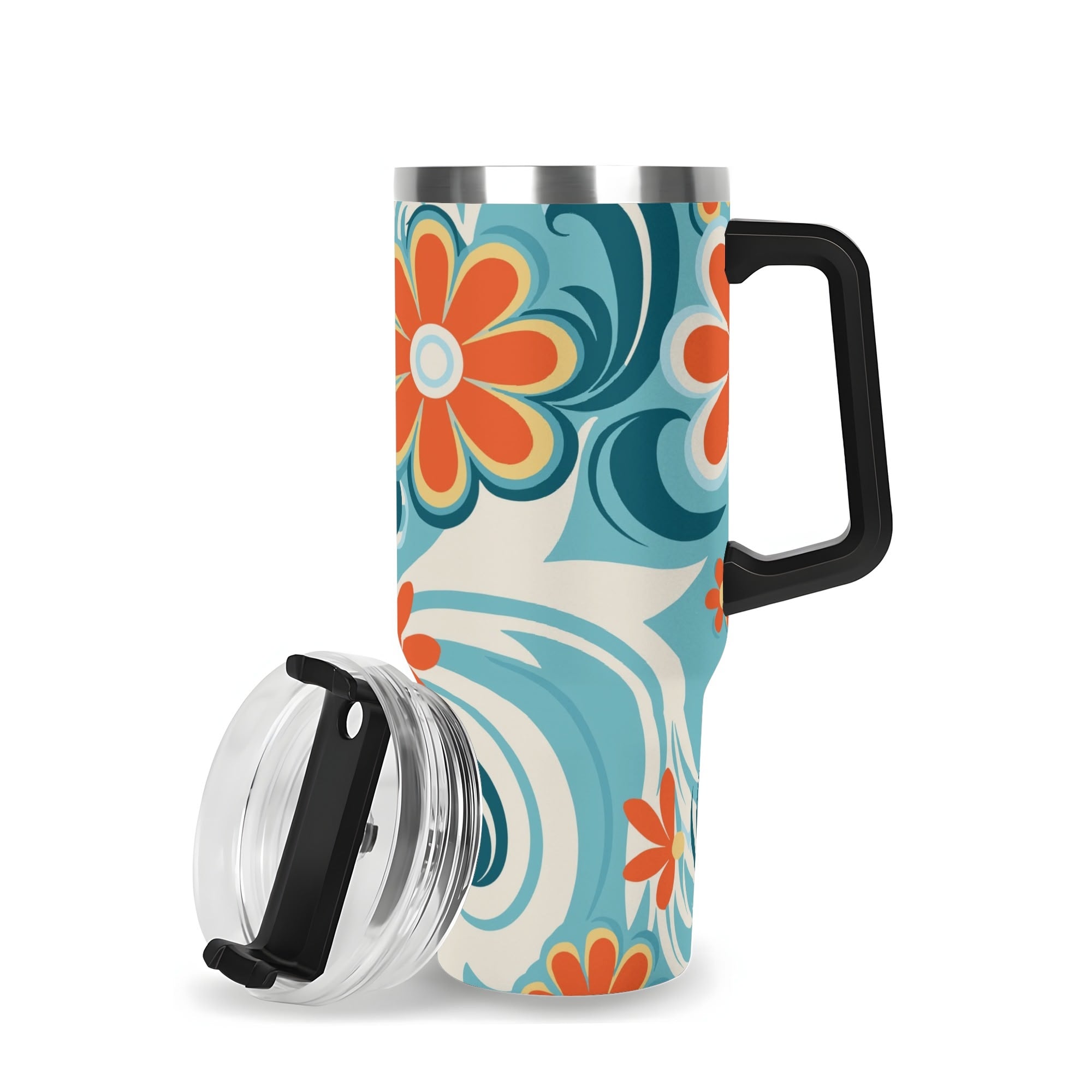 Kate McEnroe New York Retro Flower Power Travel Tumbler, Mid Century Modern Groovy Drink Cup, 60s Mod Floral Office Cup, Vintage Style HydrationTumblersY57X8VVW - 1