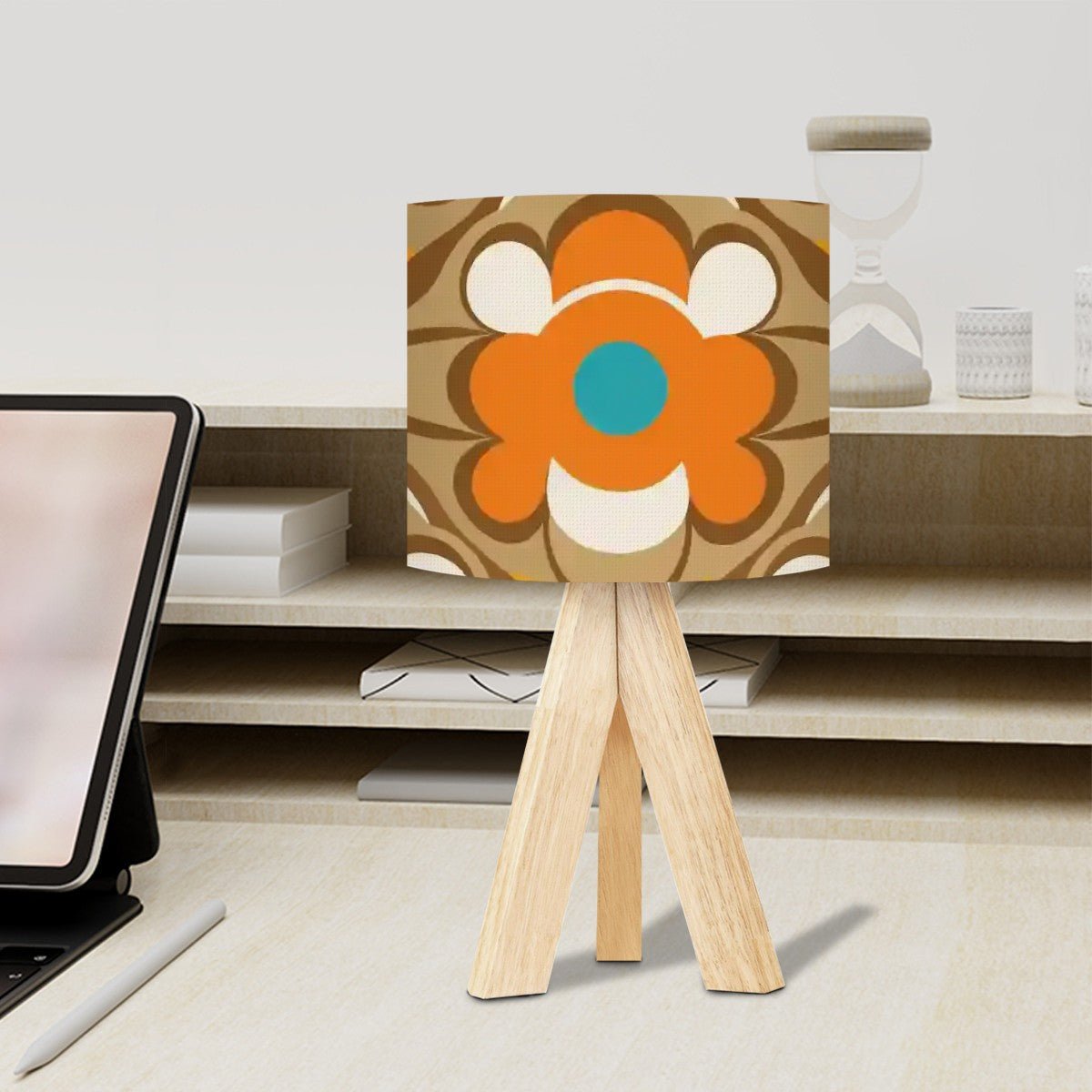 Kate McEnroe New York Retro Flower Power Tripod Lamp, 70s Boho Floral Accent Light, Mid Century Modern Table Lamp, Vintage Orange, Brown, Turquoise MCM LightingTable LampsJYuvlQ2Xzn