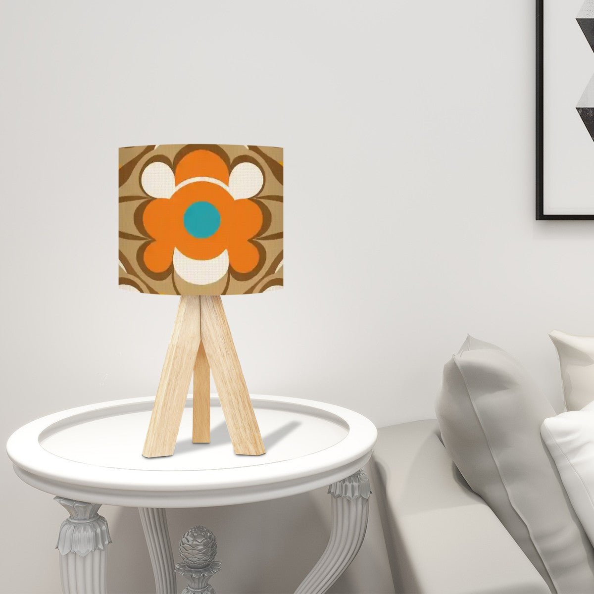 Kate McEnroe New York Retro Flower Power Tripod Lamp, 70s Boho Floral Accent Light, Mid Century Modern Table Lamp, Vintage Orange, Brown, Turquoise MCM LightingTable LampsJYuvlQ2Xzn