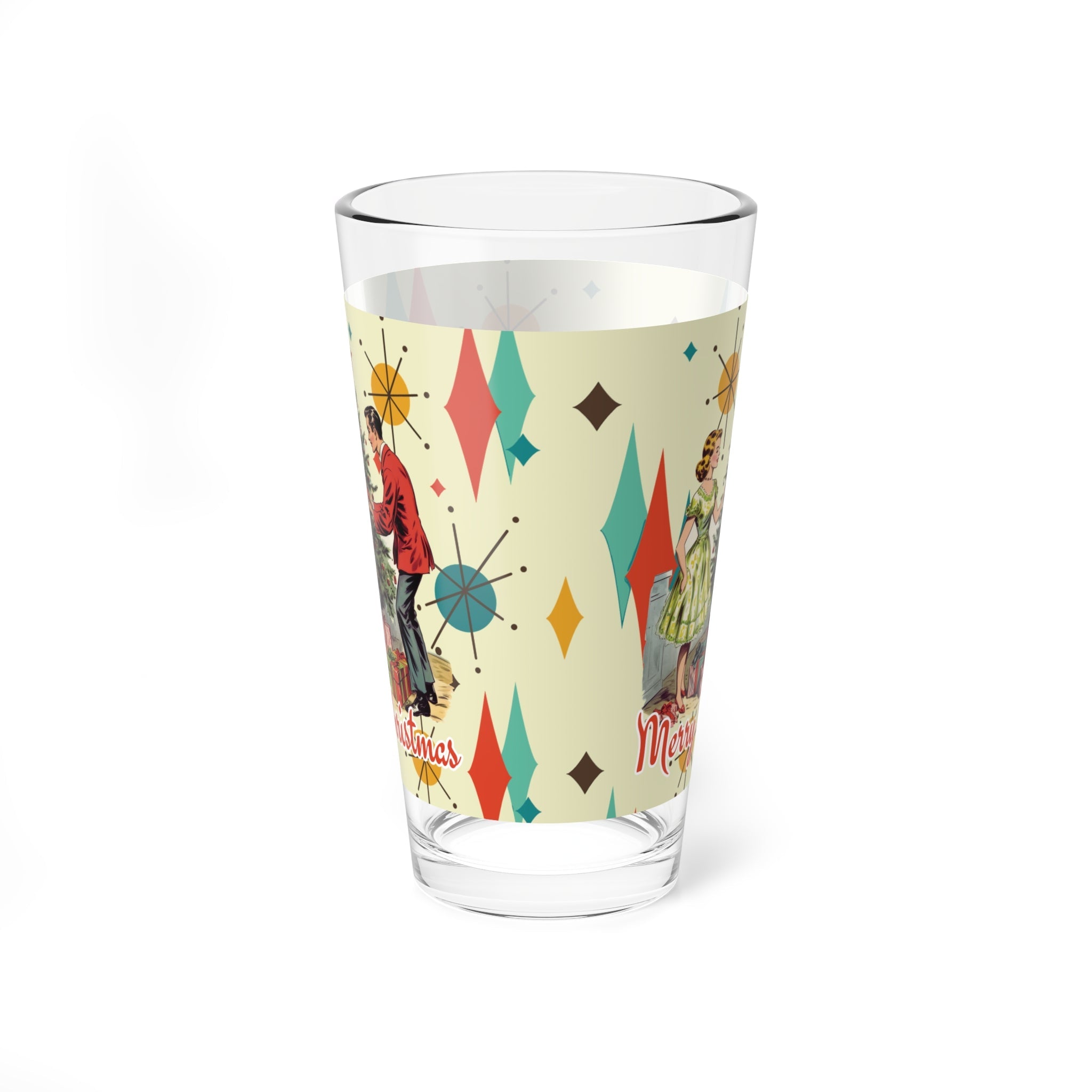Kate McEnroe New York Retro Franciscan Diamond Starburst Vintage 50s Kitsch Christmas Card Art Pint Glass, MCM Cocktail Shaker, Holiday Party BarwarePint Glasses72447788767479750698