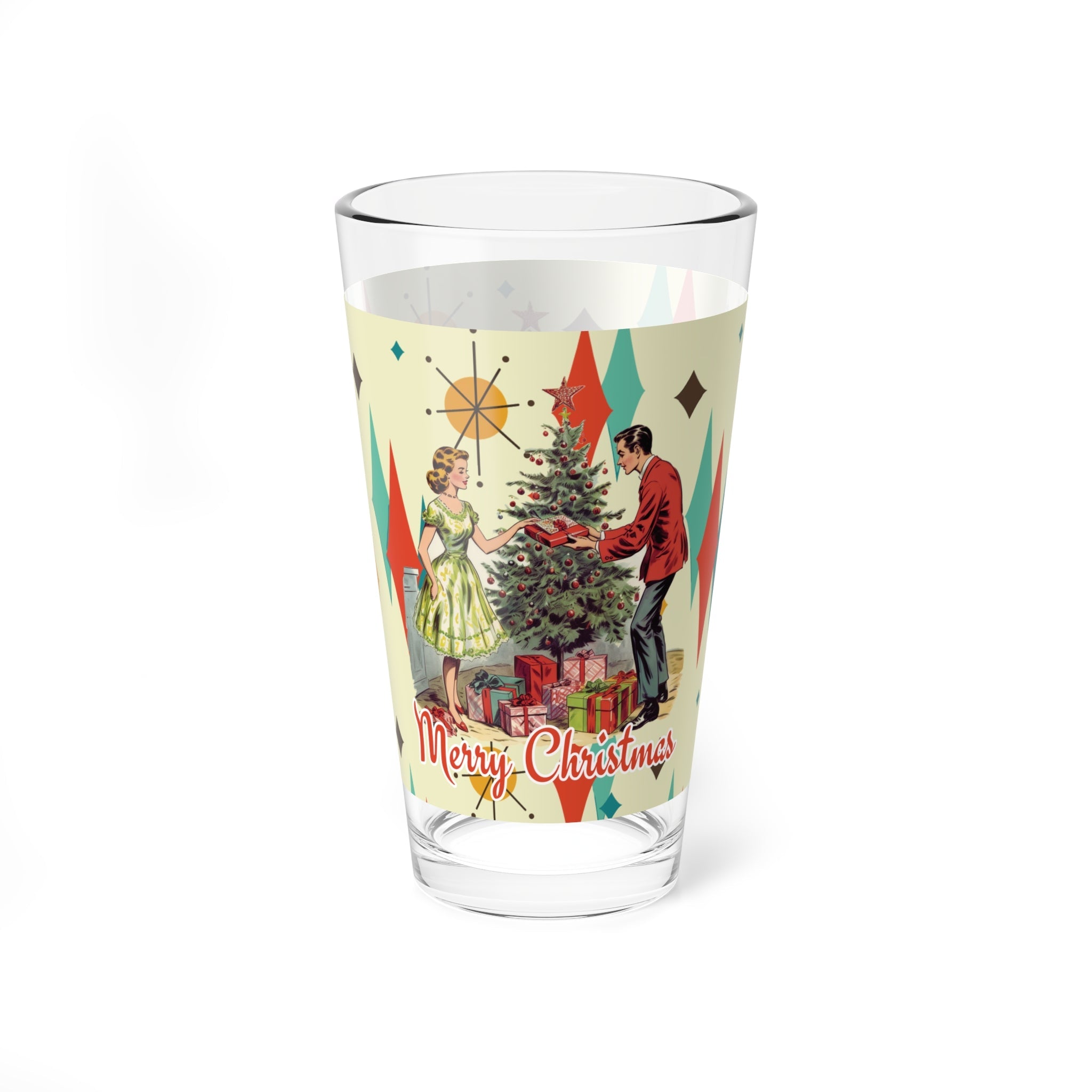 Kate McEnroe New York Retro Franciscan Diamond Starburst Vintage 50s Kitsch Christmas Card Art Pint Glass, MCM Cocktail Shaker, Holiday Party BarwarePint Glasses72447788767479750698