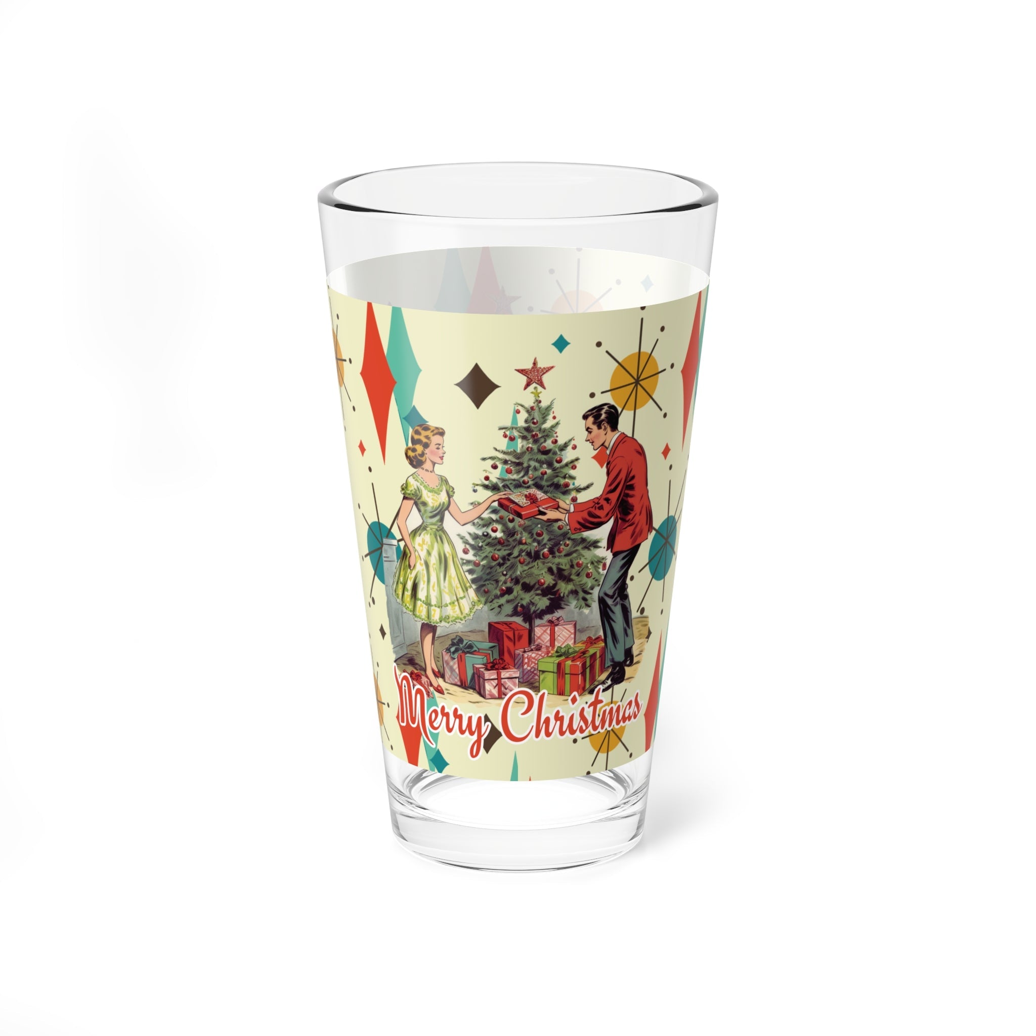 Kate McEnroe New York Retro Franciscan Diamond Starburst Vintage 50s Kitsch Christmas Card Art Pint Glass, MCM Cocktail Shaker, Holiday Party BarwarePint Glasses72447788767479750698