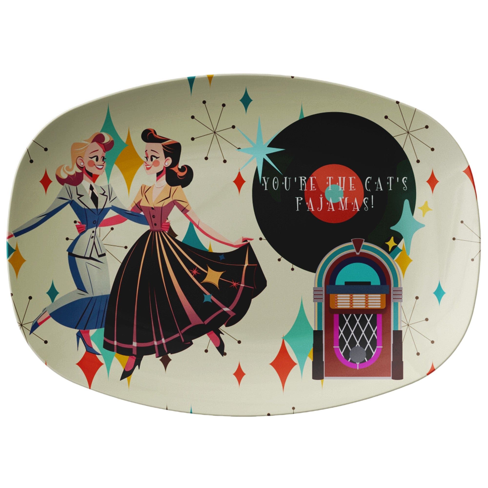 Kate McEnroe New York Retro Gals Dance Platter, Lesbian Kitschy Vintage Serving Tray, Mid Century Modern Love Festive DishServing Platters9727