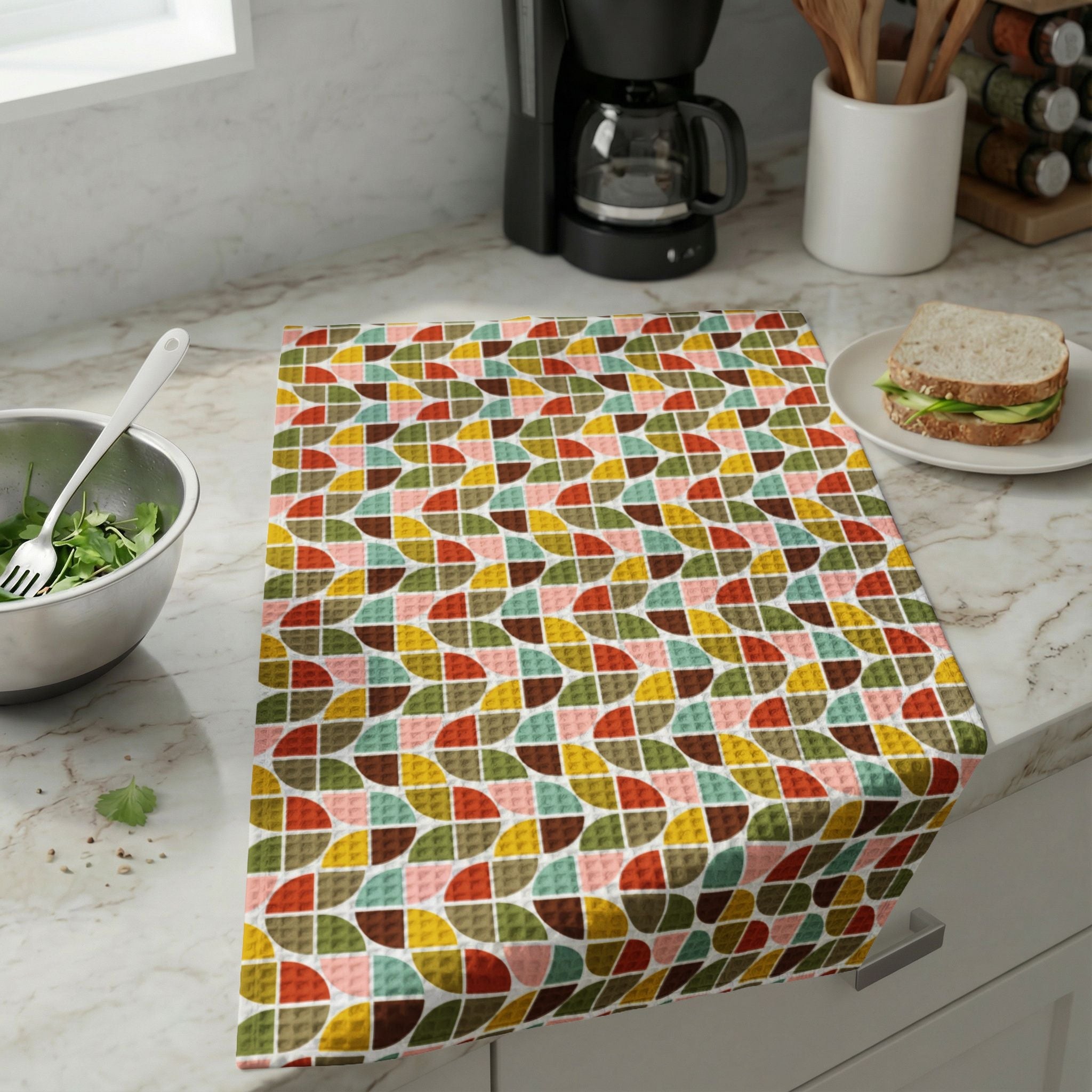 Kate McEnroe New York Retro Geometric Half Circle MCM Waffle Weave Kitchen Hand TowelHand Towels94853352594957490353