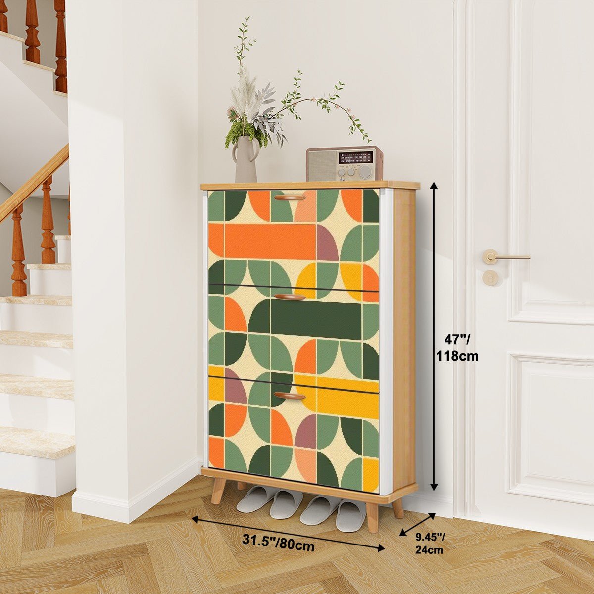 Kate McEnroe New York Retro Geometric Mid Century Modern Shoe Cabinet, MCM Avocado Green, Mustard Yellow Storage AccentShoe Storagew7zwecuFPy