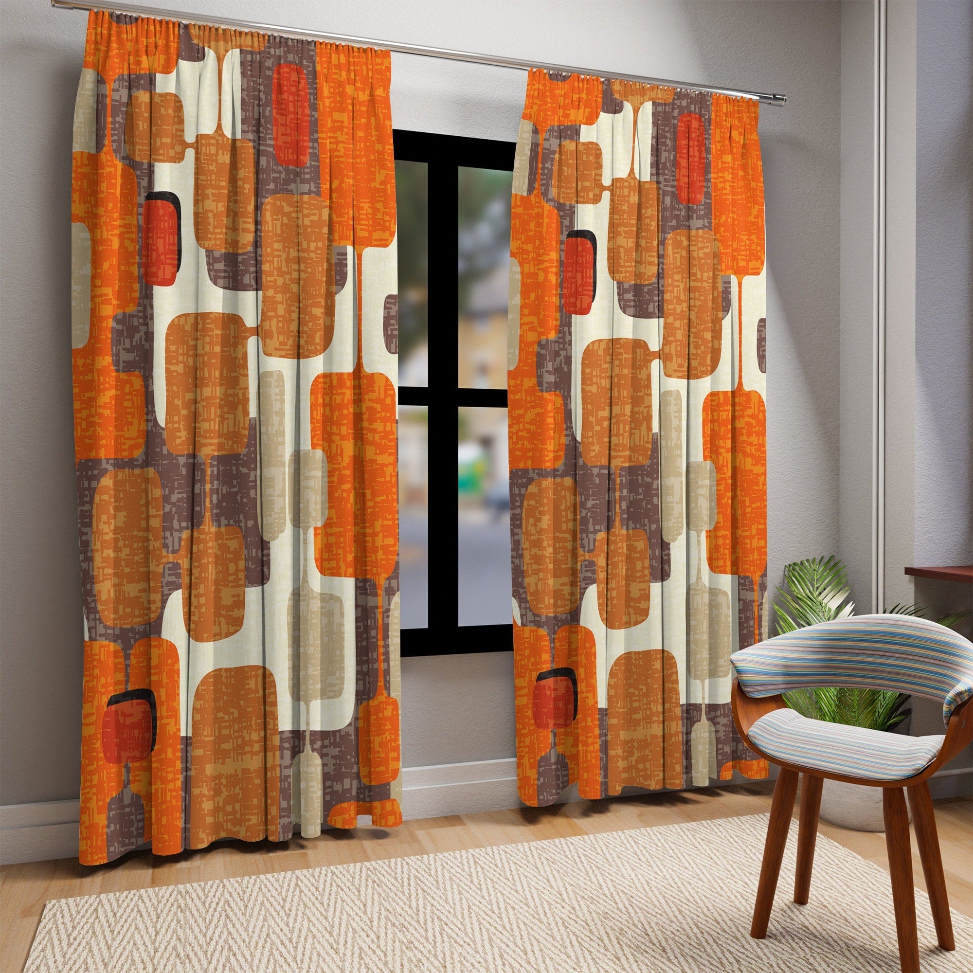 Kate McEnroe New York Retro Geometric Mid Century Modern Window Curtain, Vintage Atomic Age Decor, MCM Curtain Panels, Living Room, Bedroom Decor - 126981823Window CurtainsW3D - GRO - DES - SH2