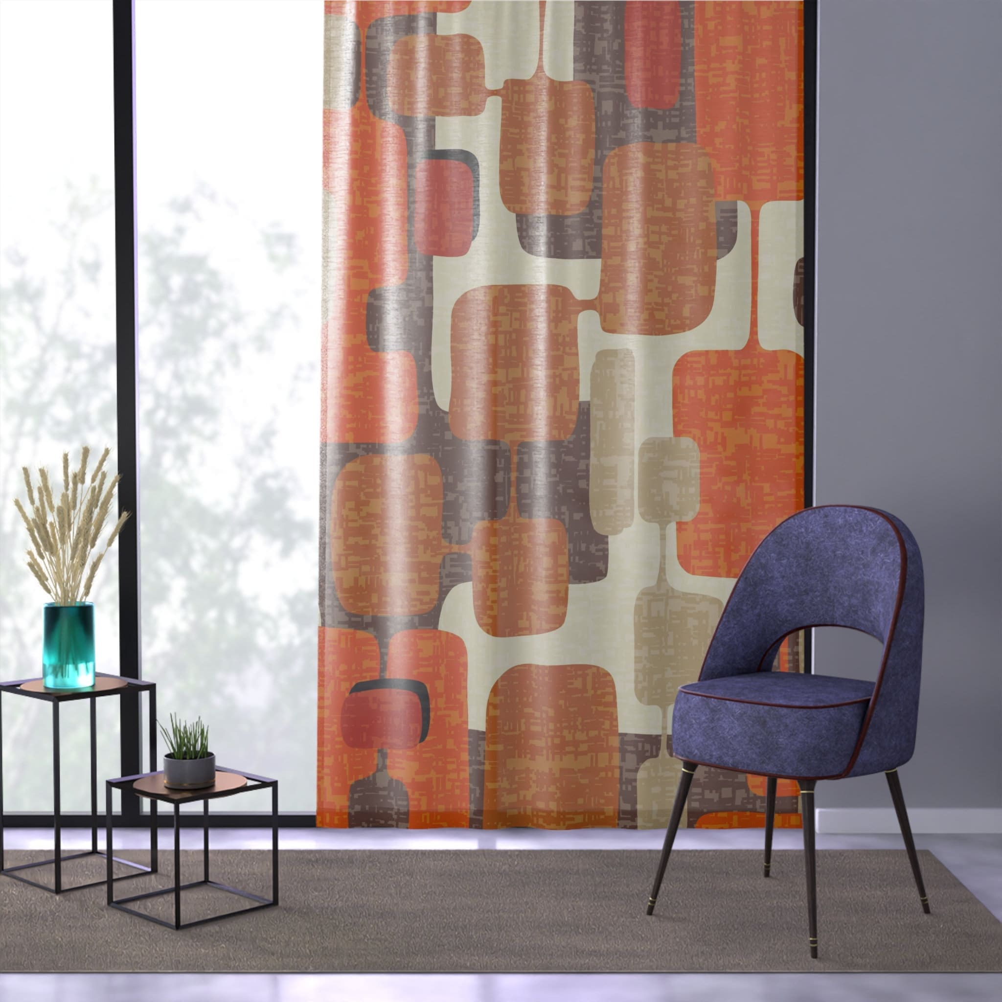 Kate McEnroe New York Retro Geometric Mid Century Modern Window Curtain, Vintage Atomic Age Decor, MCM Curtain Panels, Living Room, Bedroom Decor - 126981823Window CurtainsW3D - GRO - DES - SH2
