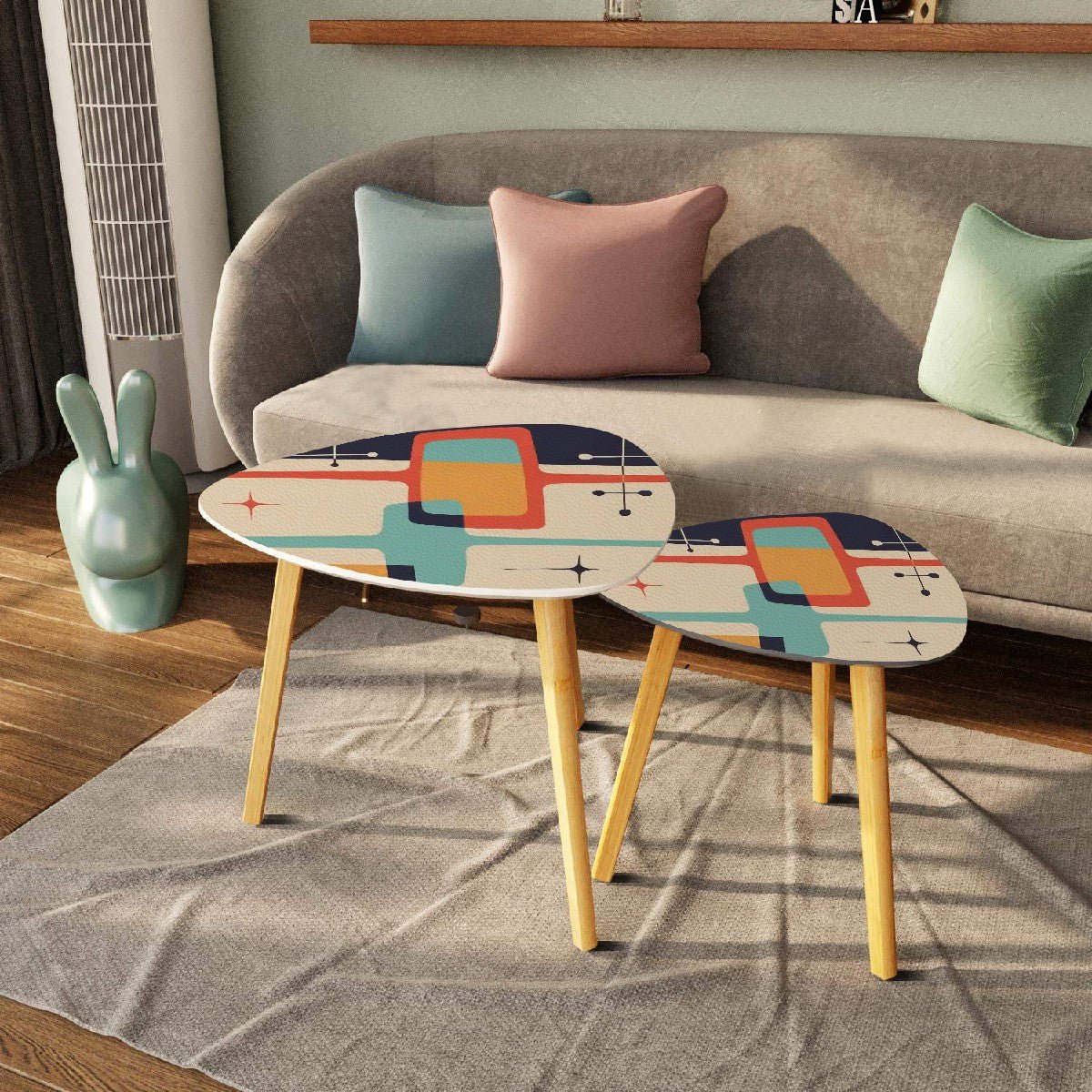 Kate McEnroe New York Retro Geometric Starburst Nesting Tables, Mid Century Modern 50s Atomic Abstract Side Tables, Vintage Accent FurnitureAccent TablesvW1TDi9q9O