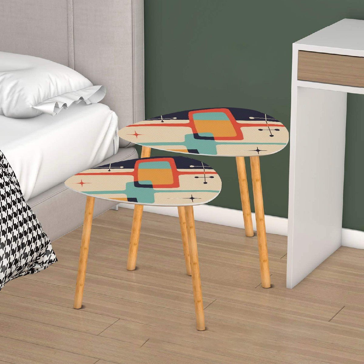 Kate McEnroe New York Retro Geometric Starburst Nesting Tables, Mid Century Modern 50s Atomic Abstract Side Tables, Vintage Accent FurnitureAccent TablesvW1TDi9q9O