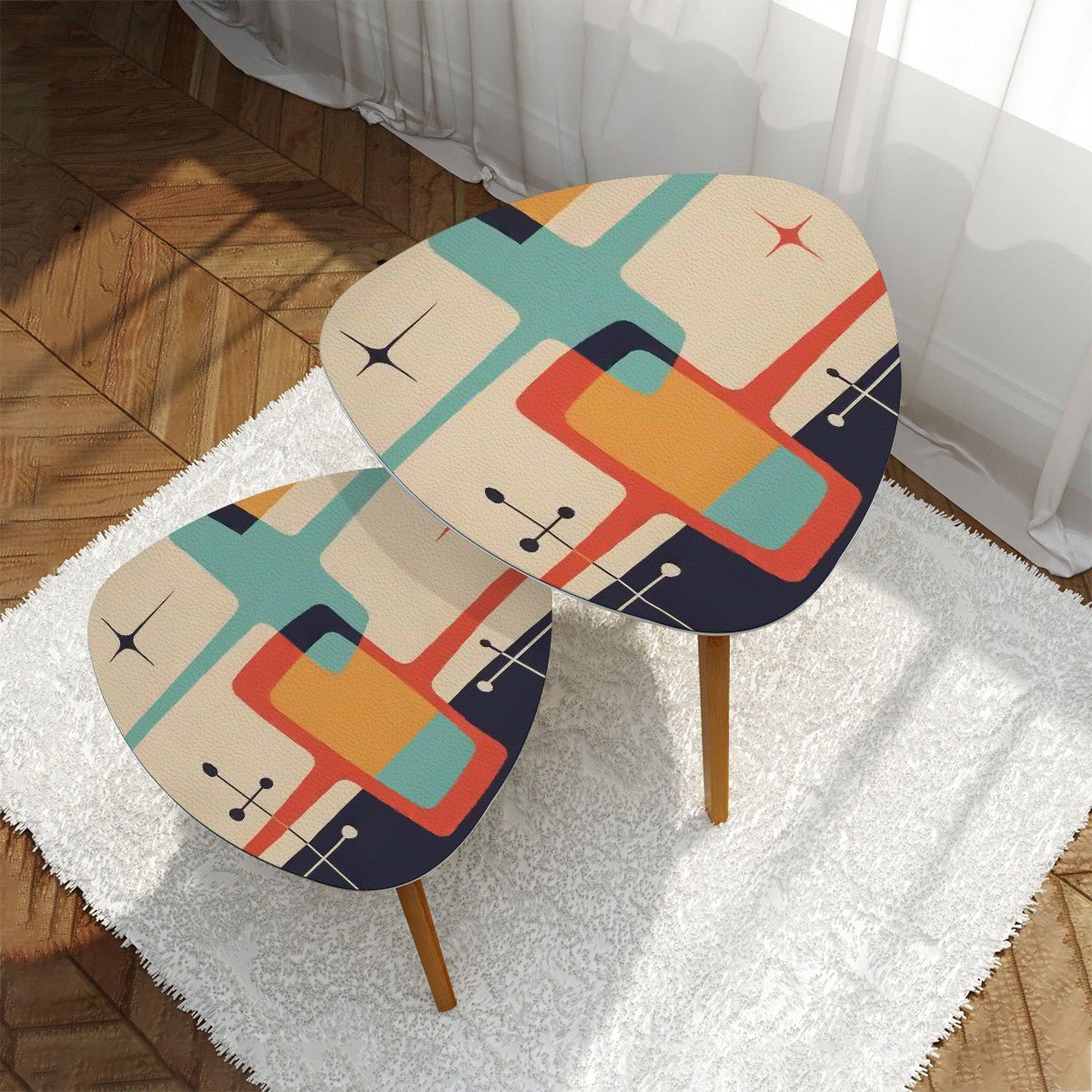 Kate McEnroe New York Retro Geometric Starburst Nesting Tables, Mid Century Modern 50s Atomic Abstract Side Tables, Vintage Accent FurnitureAccent TablesvW1TDi9q9O