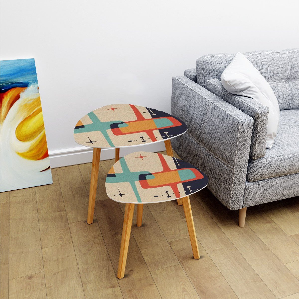 Kate McEnroe New York Retro Geometric Starburst Nesting Tables, Mid Century Modern 50s Atomic Abstract Side Tables, Vintage Accent FurnitureAccent TablesvW1TDi9q9O