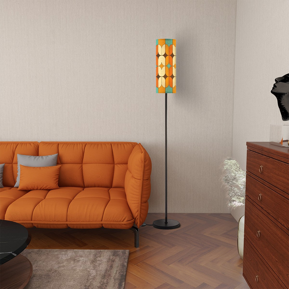 Kate McEnroe New York Retro Geometric Tall Floor Lamp, Mid Century Modern Orange Teal Mod LightingFloor Lamps7UcLRkrXId