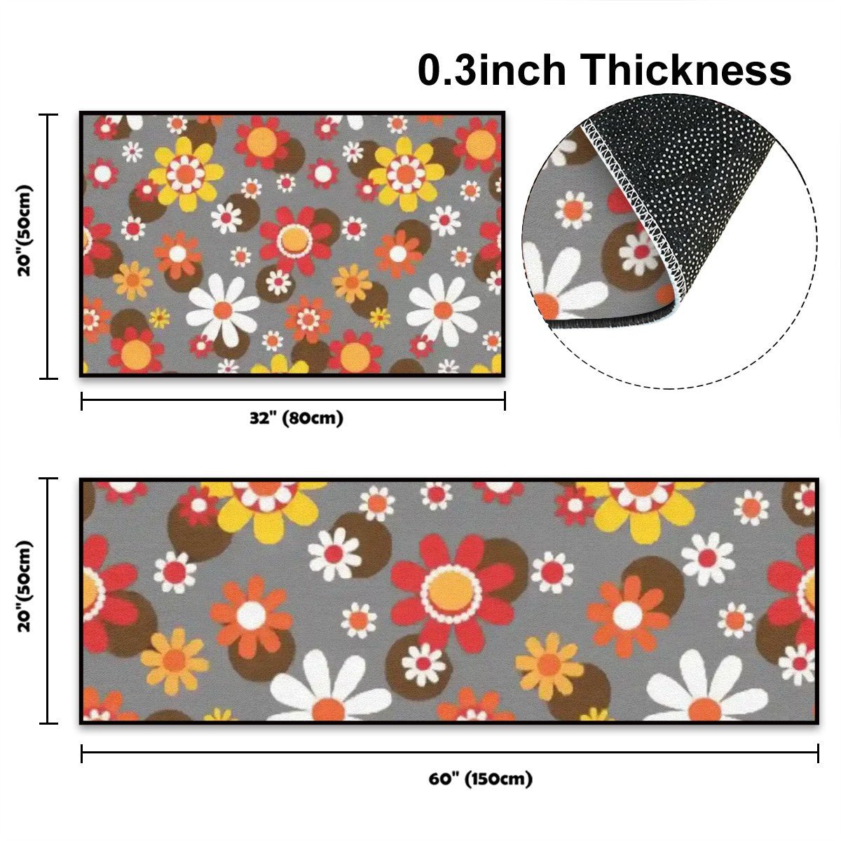 Kate McEnroe New York Retro Groovy 60s Flower Power Rug Set, Mid Century Modern Mod Floral Kitchen Bath MatsKitchen Floor MatsHbkW55ZlyI