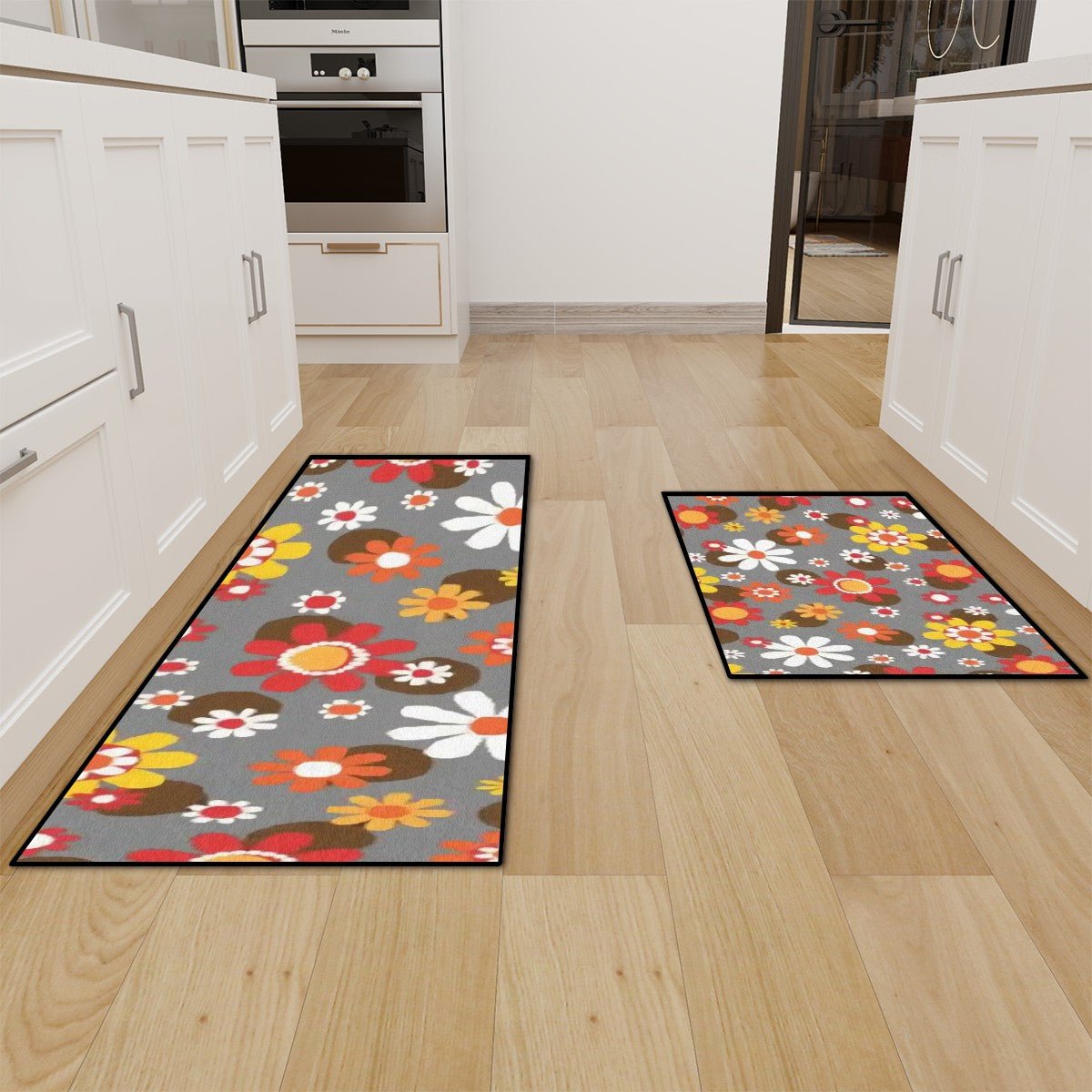 Kate McEnroe New York Retro Groovy 60s Flower Power Rug Set, Mid Century Modern Mod Floral Kitchen Bath MatsKitchen Floor MatsHbkW55ZlyI