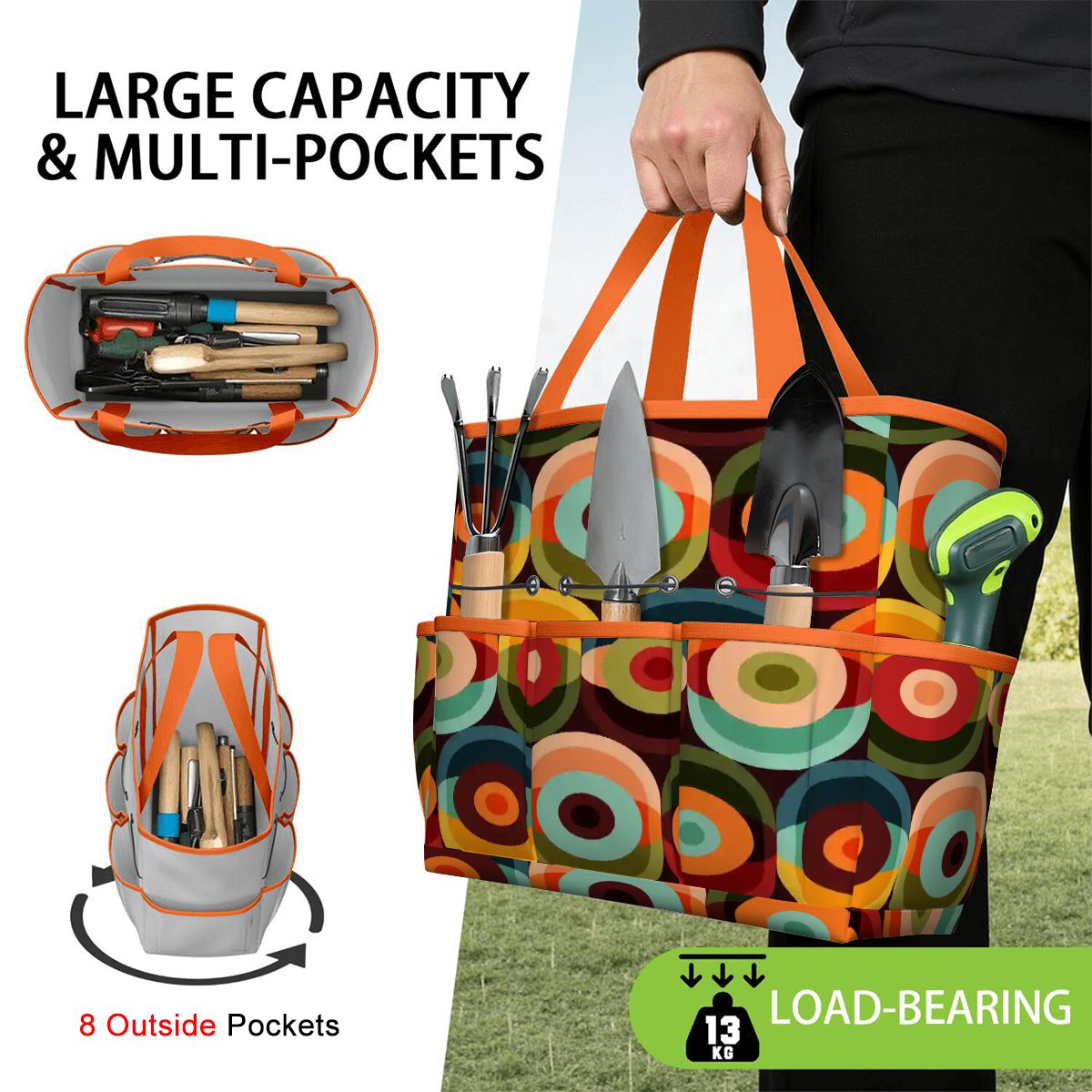 Kate McEnroe New York Retro Groovy 70s Orb Earth Tones Garden Tool BagGarden Tool BagO3mBmyWllh