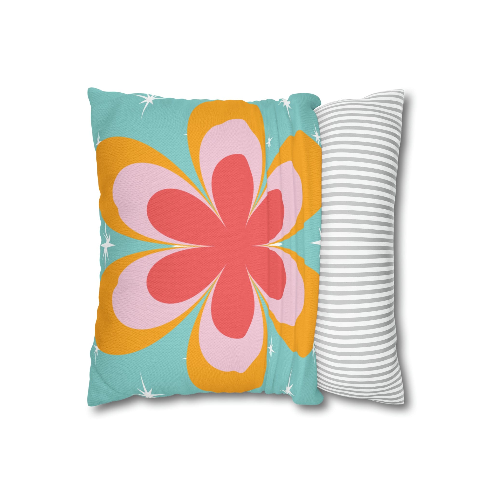 Kate McEnroe New York Retro Groovy Daisy Flower Power Throw Pillowcase, Mid Century Modern Starburst Coral, Aqua Blue, Mustard Yellow Accent Pillow CoverThrow Pillow Covers16464659595850168792