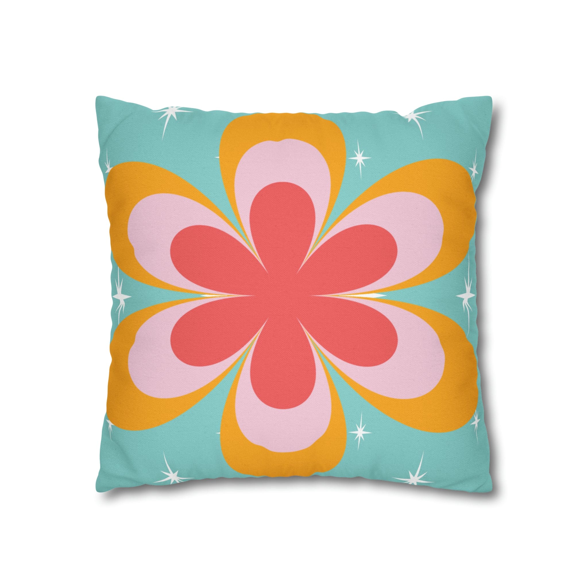 Kate McEnroe New York Retro Groovy Daisy Flower Power Throw Pillowcase, Mid Century Modern Starburst Coral, Aqua Blue, Mustard Yellow Accent Pillow CoverThrow Pillow Covers16464659595850168792