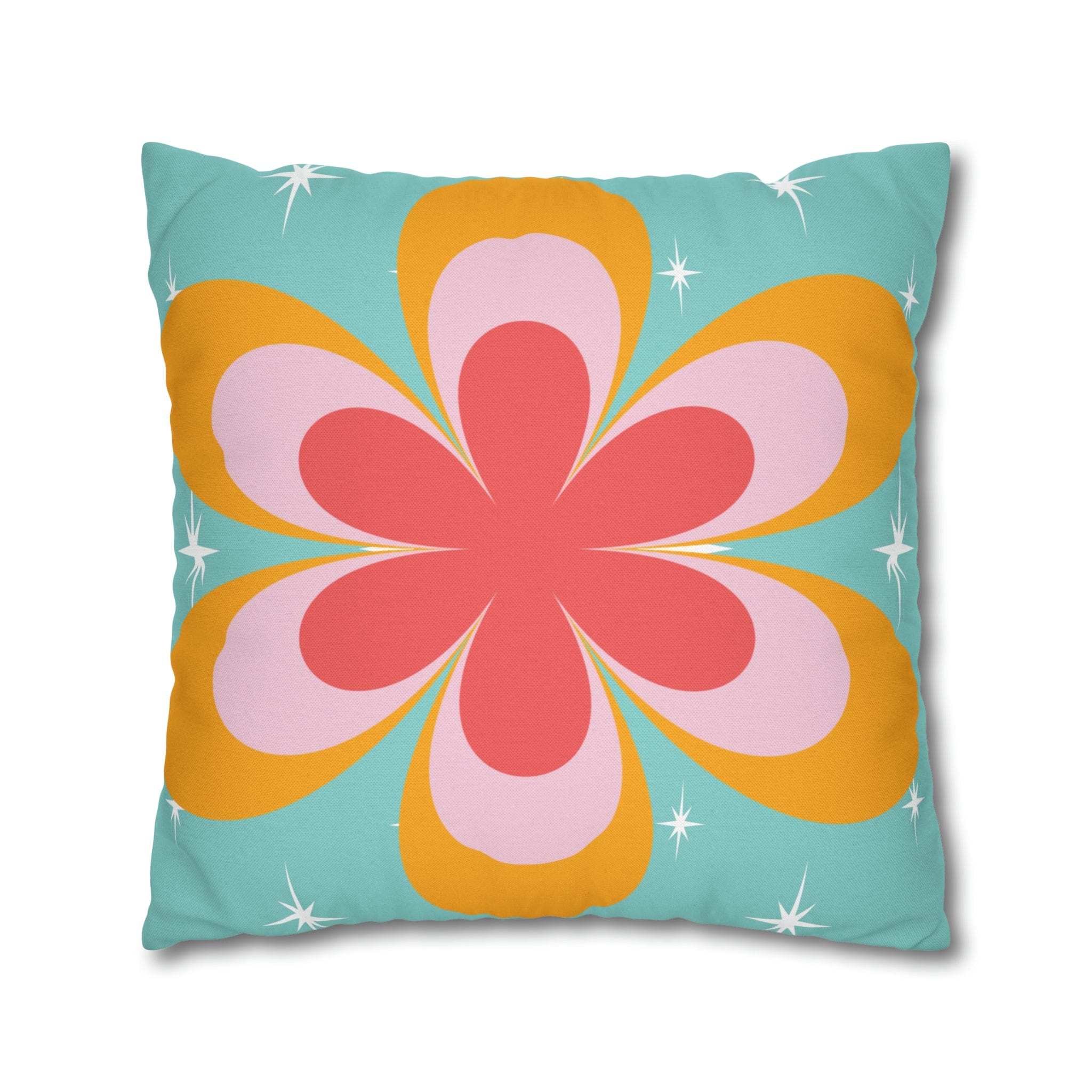 Kate McEnroe New York Retro Groovy Daisy Flower Power Throw Pillowcase, Mid Century Modern Starburst Coral, Aqua Blue, Mustard Yellow Accent Pillow CoverThrow Pillow Covers16464659595850168792