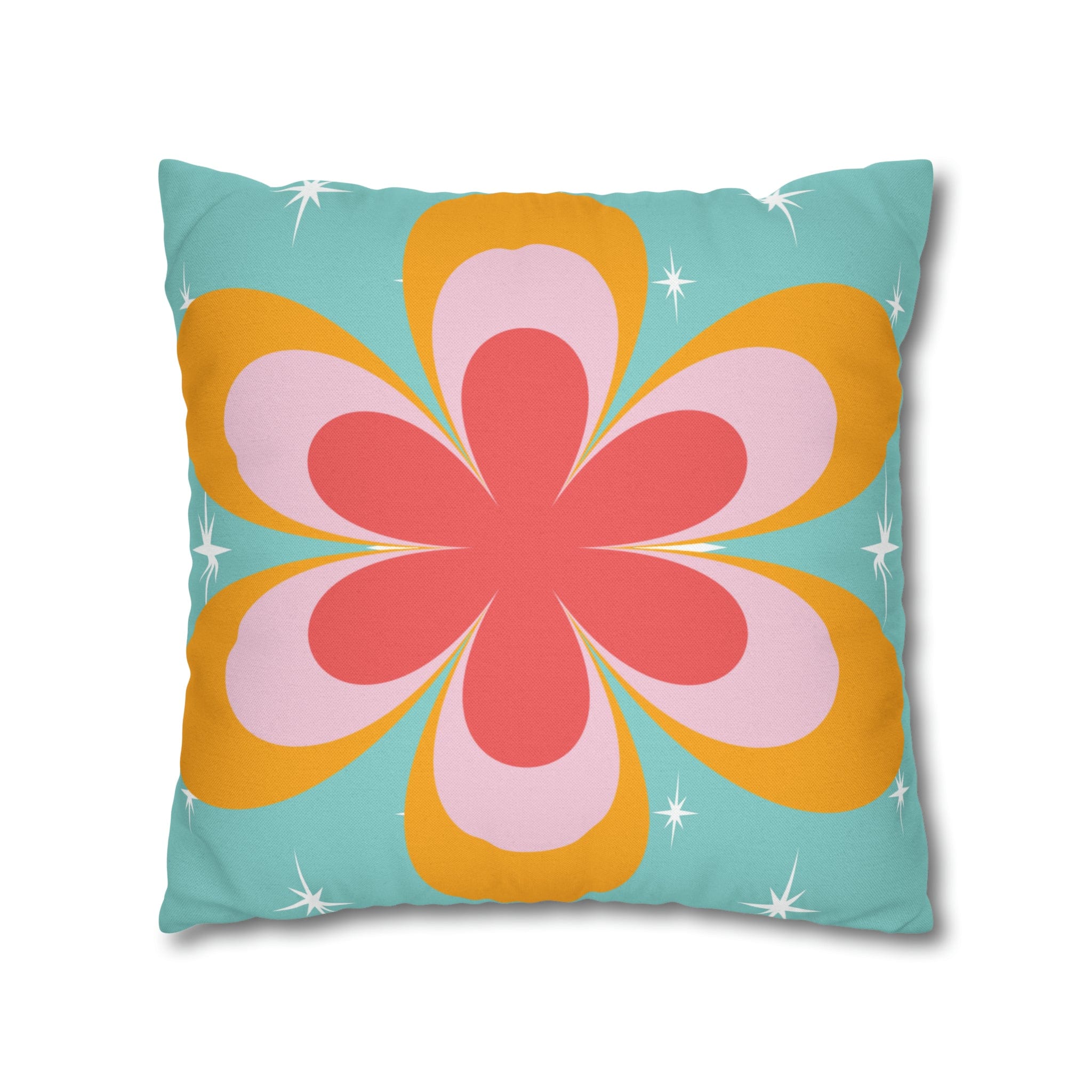 Kate McEnroe New York Retro Groovy Daisy Flower Power Throw Pillowcase, Mid Century Modern Starburst Coral, Aqua Blue, Mustard Yellow Accent Pillow CoverThrow Pillow Covers16464659595850168792