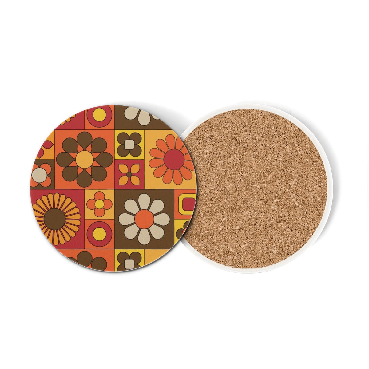 Kate McEnroe New York Retro Groovy Flower Power Ceramic Coaster Set, Mid Century Modern 70s Drinkware, Vintage MCM Mod Table AccentCoastersWDXGM0ZN - 1