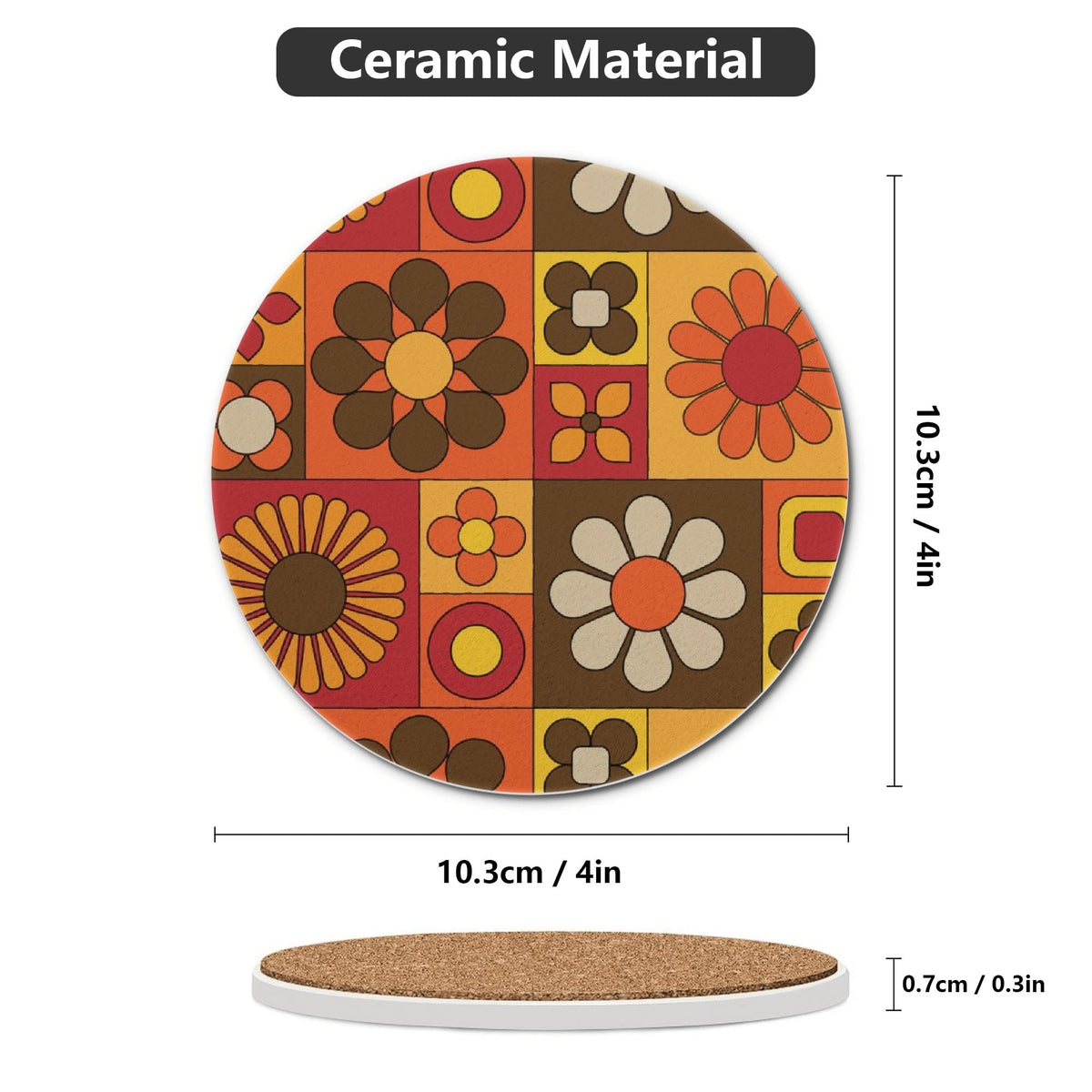 Kate McEnroe New York Retro Groovy Flower Power Ceramic Coaster Set, Mid Century Modern 70s Drinkware, Vintage MCM Mod Table AccentCoastersWDXGM0ZN - 1