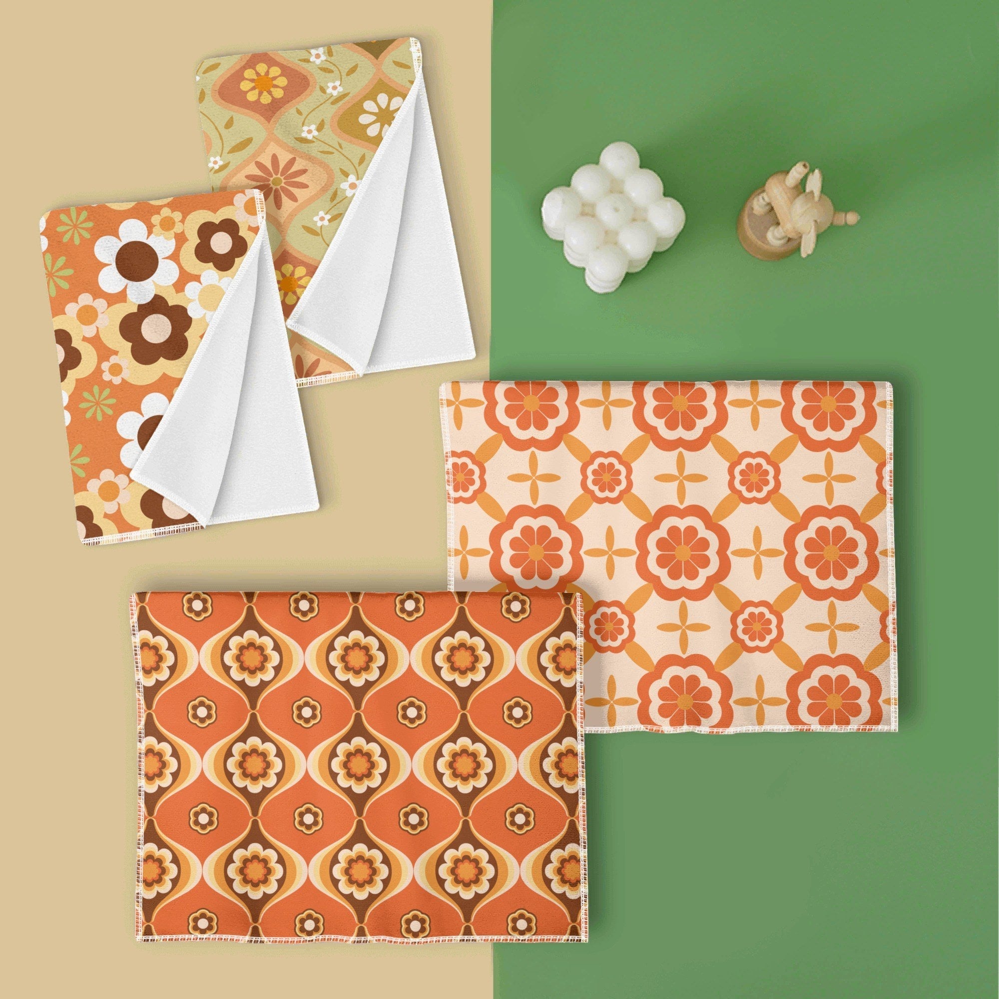 Kate McEnroe New York Retro Groovy Flower Power Dish Towel Set, MCM 70s Geometric Kitchen LinensDish TowelsWLX8726W - 1