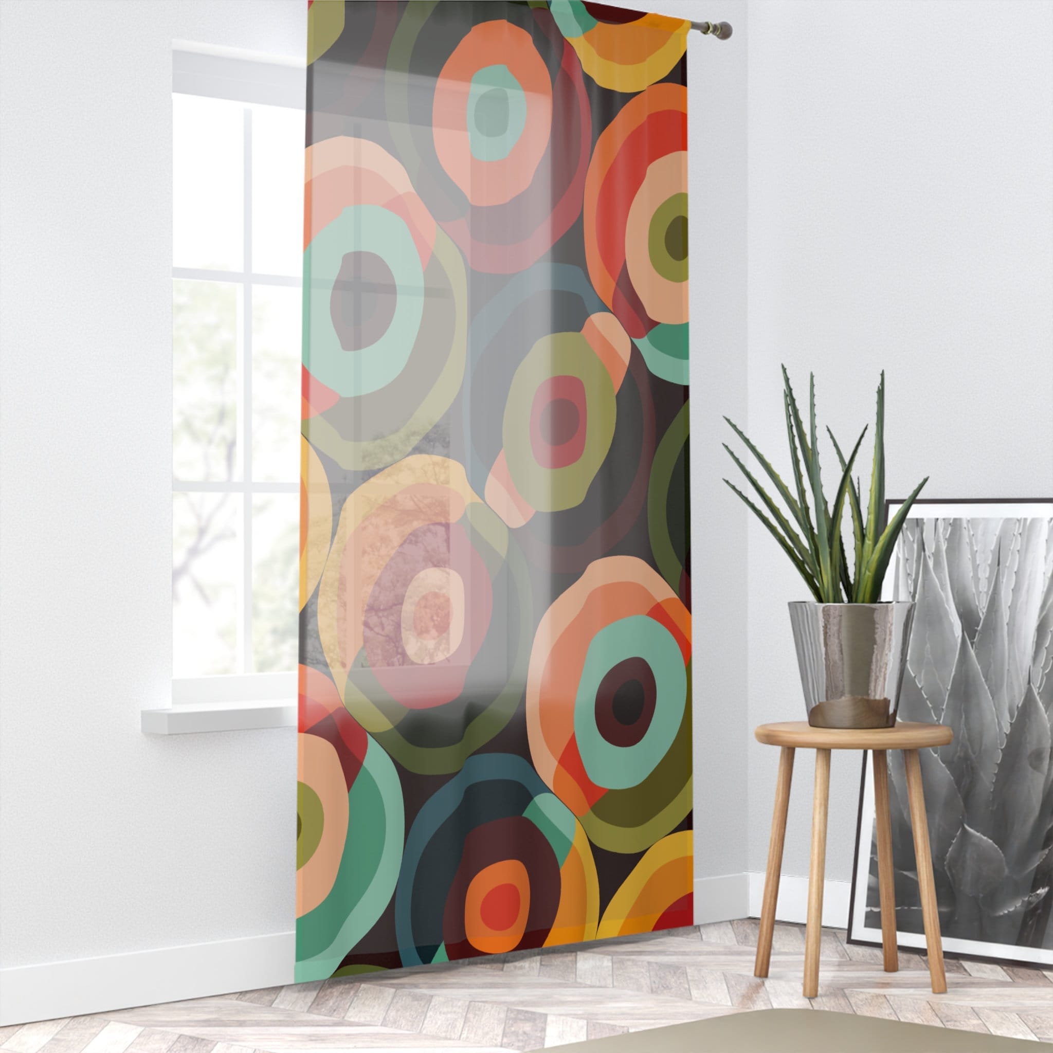 Kate McEnroe New York Retro Groovy Geometric Circle Orbs Window Curtains, 70s Mid Century Modern Psychedelic Abstract Curtain Panels - 132582823Window CurtainsW3S - ORA - GRA - SH3