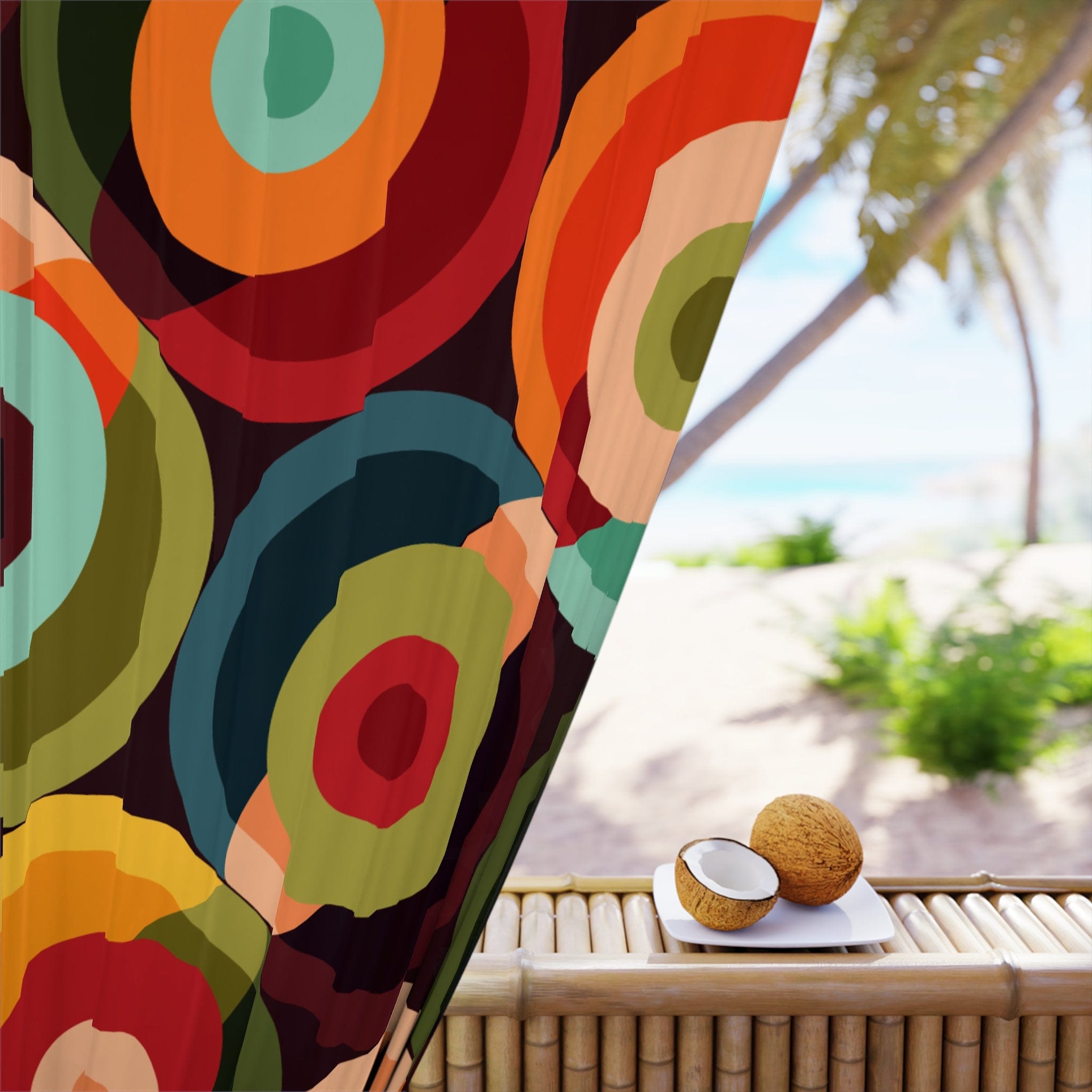 Kate McEnroe New York Retro Groovy Geometric Circle Orbs Window Curtains, 70s Mid Century Modern Psychedelic Abstract Curtain Panels - 132582823Window CurtainsW3S - ORA - GRA - SH3