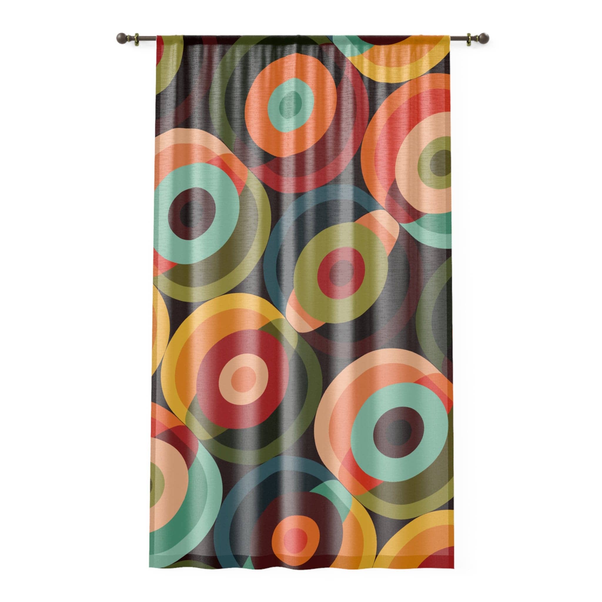 Kate McEnroe New York Retro Groovy Geometric Circle Orbs Window Curtains, 70s Mid Century Modern Psychedelic Abstract Curtain Panels - 132582823Window CurtainsW3S - ORA - GRA - SH3