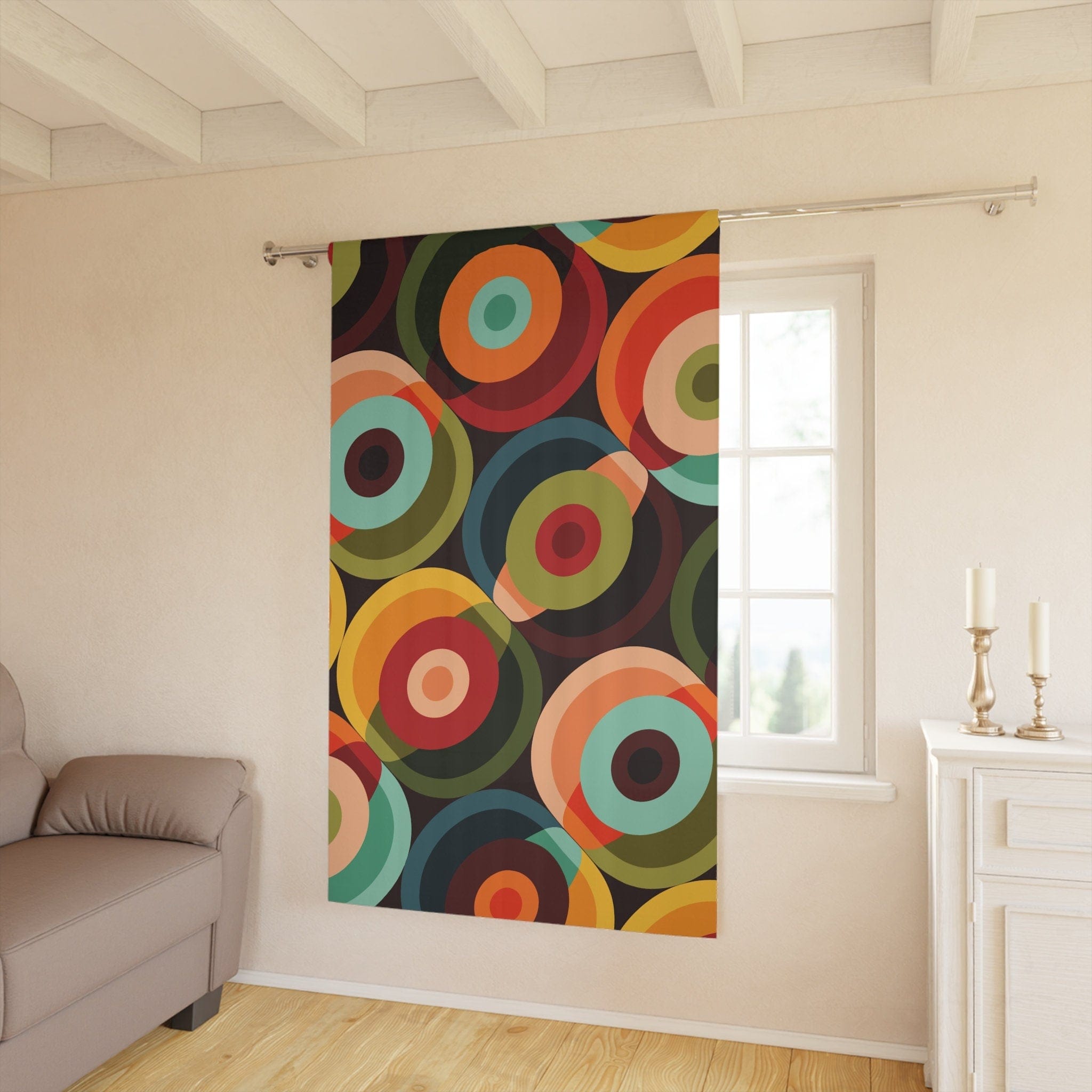 Kate McEnroe New York Retro Groovy Geometric Circle Orbs Window Curtains, 70s Mid Century Modern Psychedelic Abstract Curtain Panels - 132582823Window CurtainsW3S - ORA - GRA - SH3