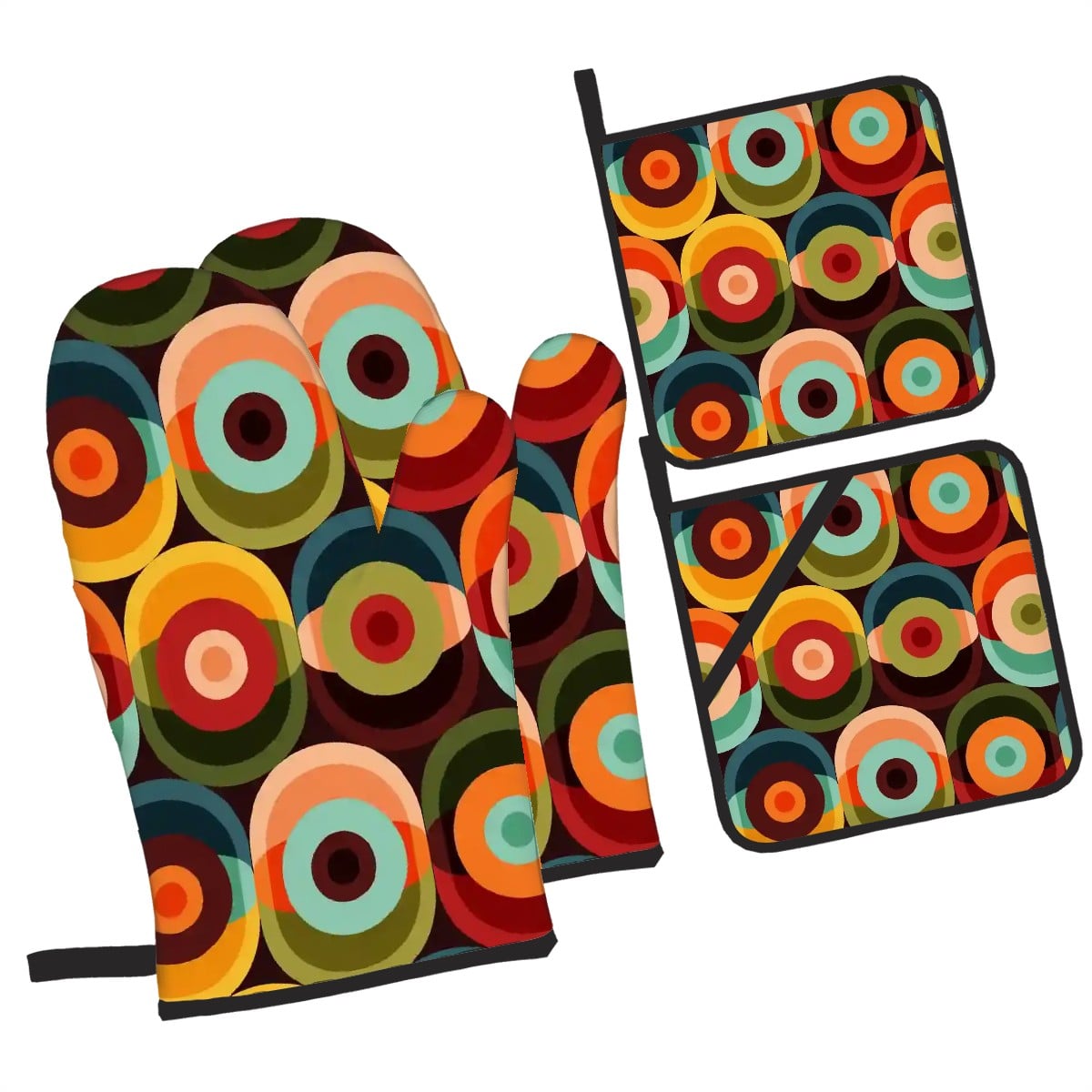 Kate McEnroe New York Retro Groovy Geometric Mid Century Modern Oven Mitts & Pot Holders SetOven Mitts & Pot Holder SetdcKTugsJcQ