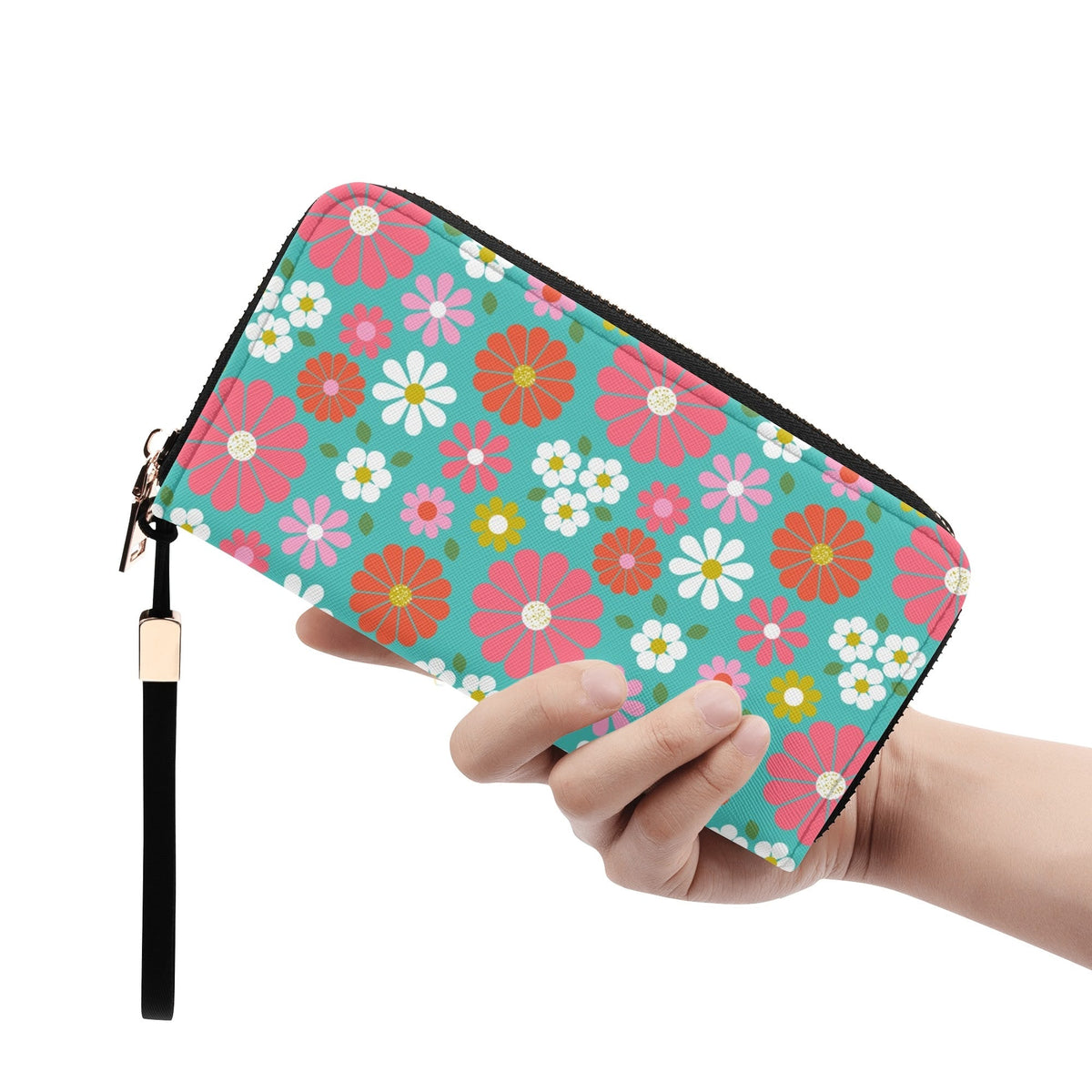 Kate McEnroe New York Retro Groovy Hippie 50s Flower Power Wristlet, Mid Century Modern Daisy Zip Around ClutchWalletsW39695LW - 1