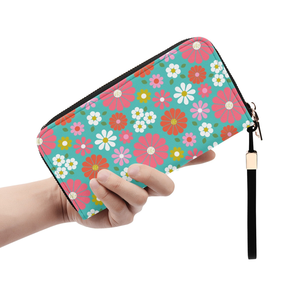 Kate McEnroe New York Retro Groovy Hippie 50s Flower Power Wristlet, Mid Century Modern Daisy Zip Around ClutchWalletsW39695LW - 1