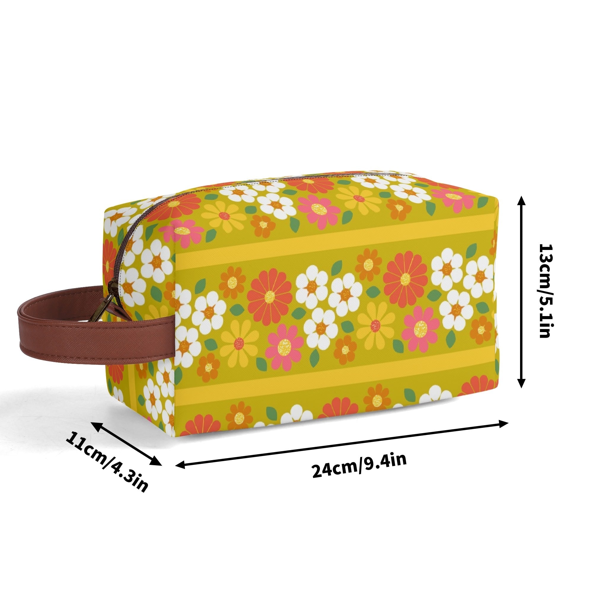 Kate McEnroe New York Retro Groovy Hippie 60s Floral Cosmetic Bag, MCM Daisy Toiletry Bag, Mid Century Modern Vintage Travel CaseCosmetic & Toiletry BagsWLXVXM1W - 1