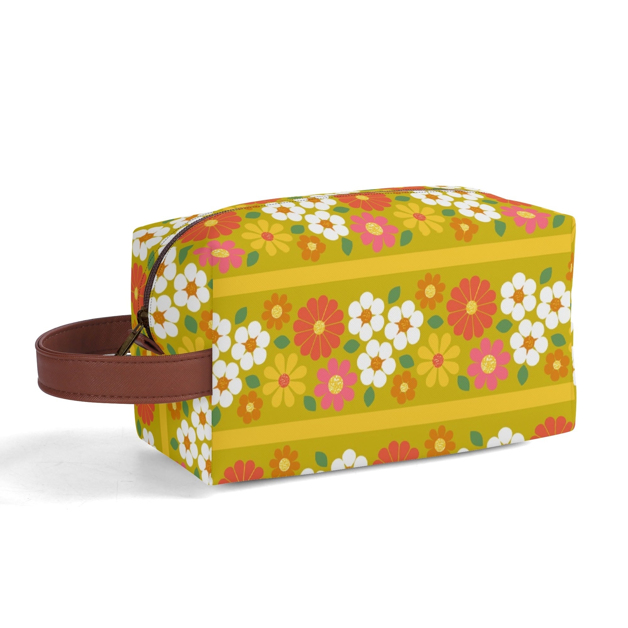 Kate McEnroe New York Retro Groovy Hippie 60s Floral Cosmetic Bag, MCM Daisy Toiletry Bag, Mid Century Modern Vintage Travel CaseCosmetic & Toiletry BagsWLXVXM1W - 1