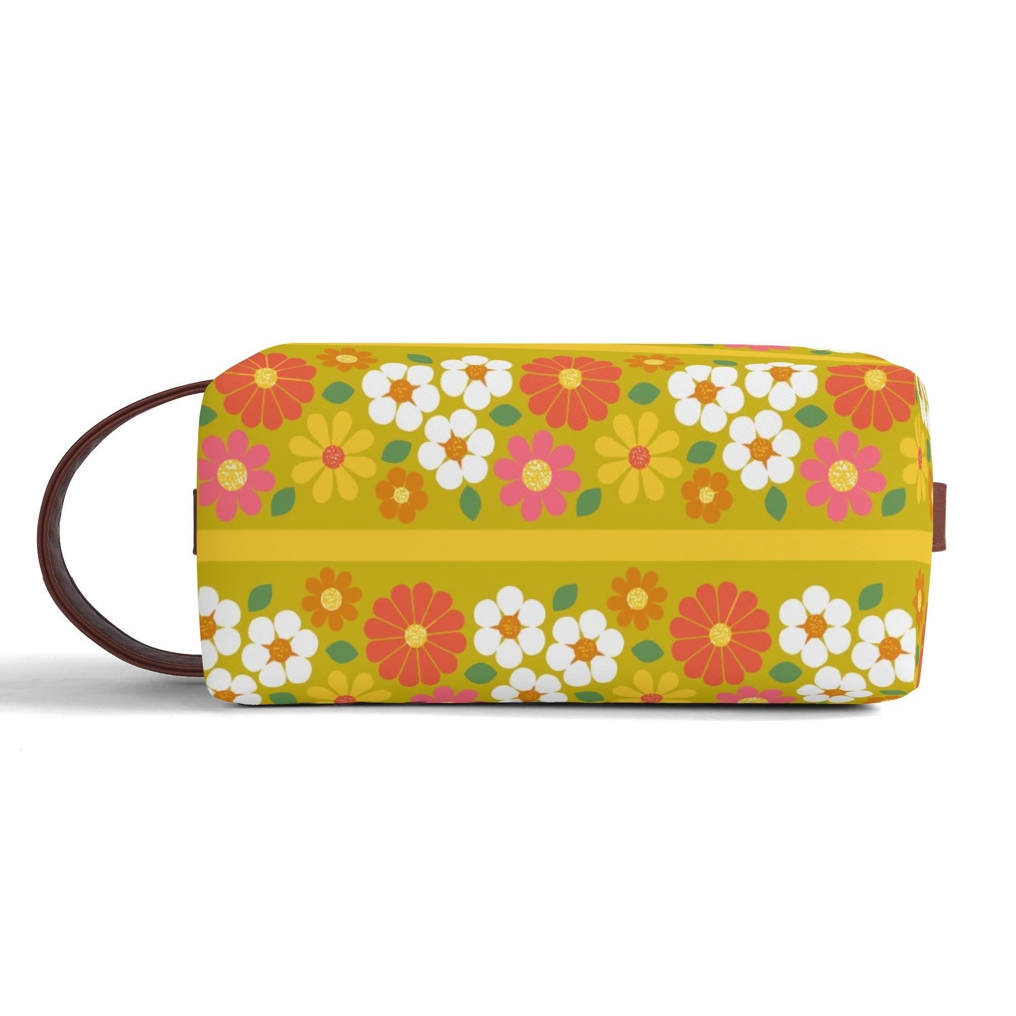 Kate McEnroe New York Retro Groovy Hippie 60s Floral Cosmetic Bag, MCM Daisy Toiletry Bag, Mid Century Modern Vintage Travel CaseCosmetic & Toiletry BagsWLXVXM1W - 1