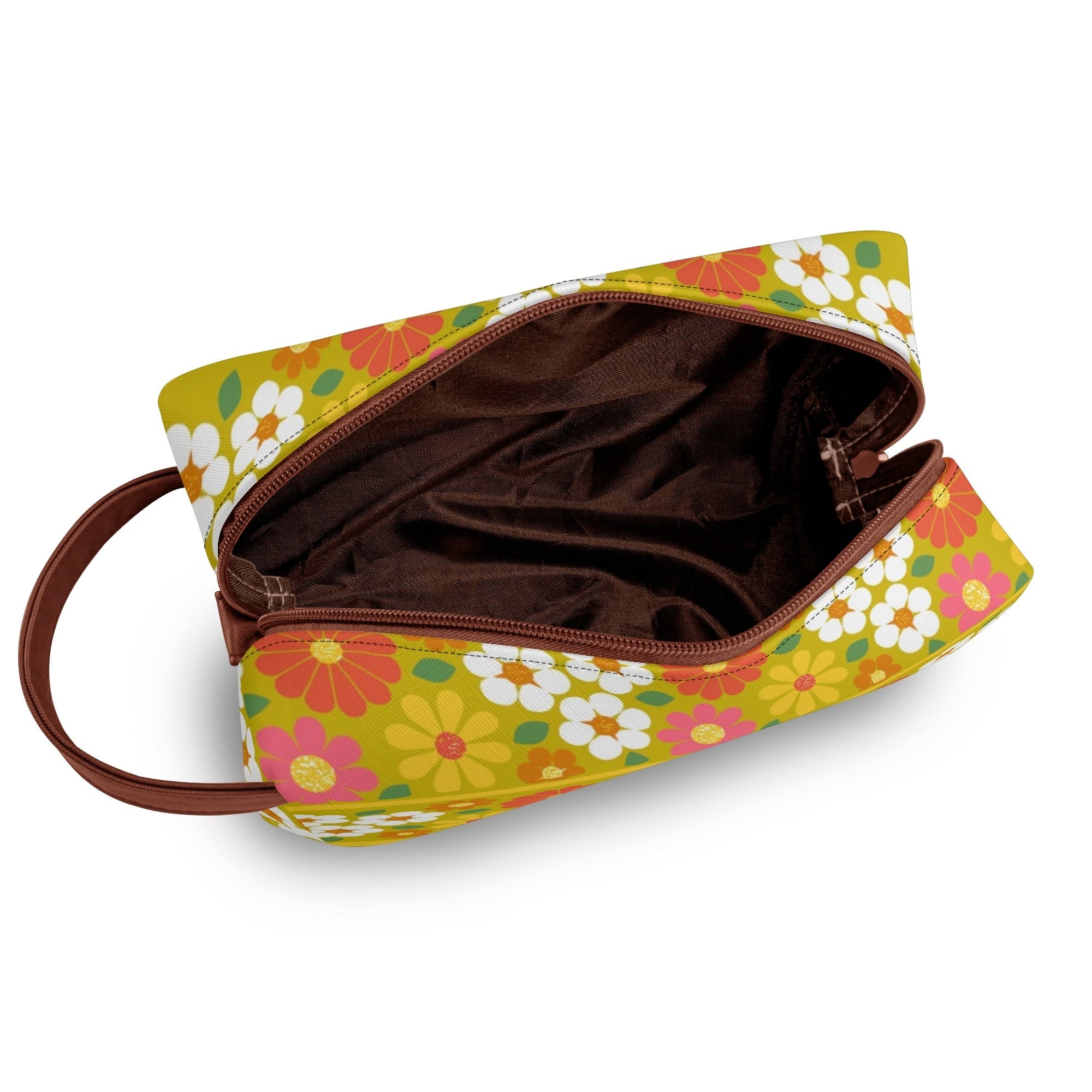 Kate McEnroe New York Retro Groovy Hippie 60s Floral Cosmetic Bag, MCM Daisy Toiletry Bag, Mid Century Modern Vintage Travel CaseCosmetic & Toiletry BagsWLXVXM1W - 1